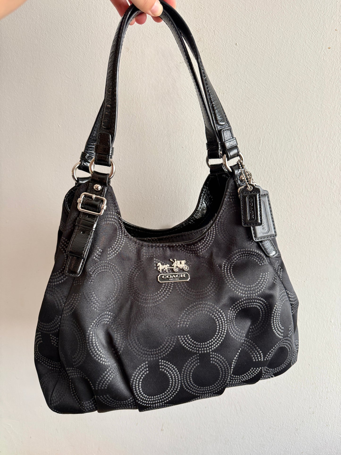 Coach Madison Maggie Op Art Signature Black Shoulder Bag