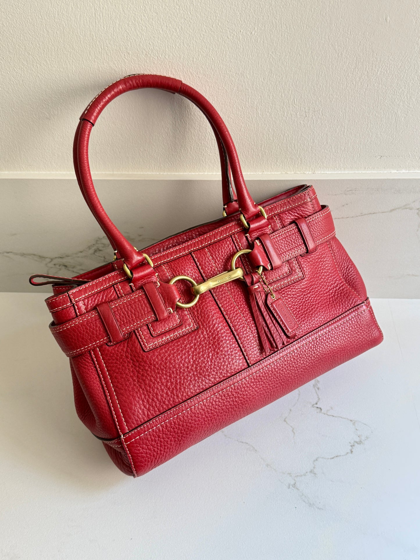 Rare Coach Hampton Pebbled Leather Shoulder Bag, Medium