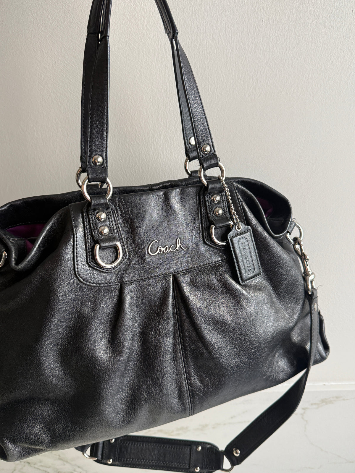 Coach Ashley Black Leather Carryall Shoulder Bag