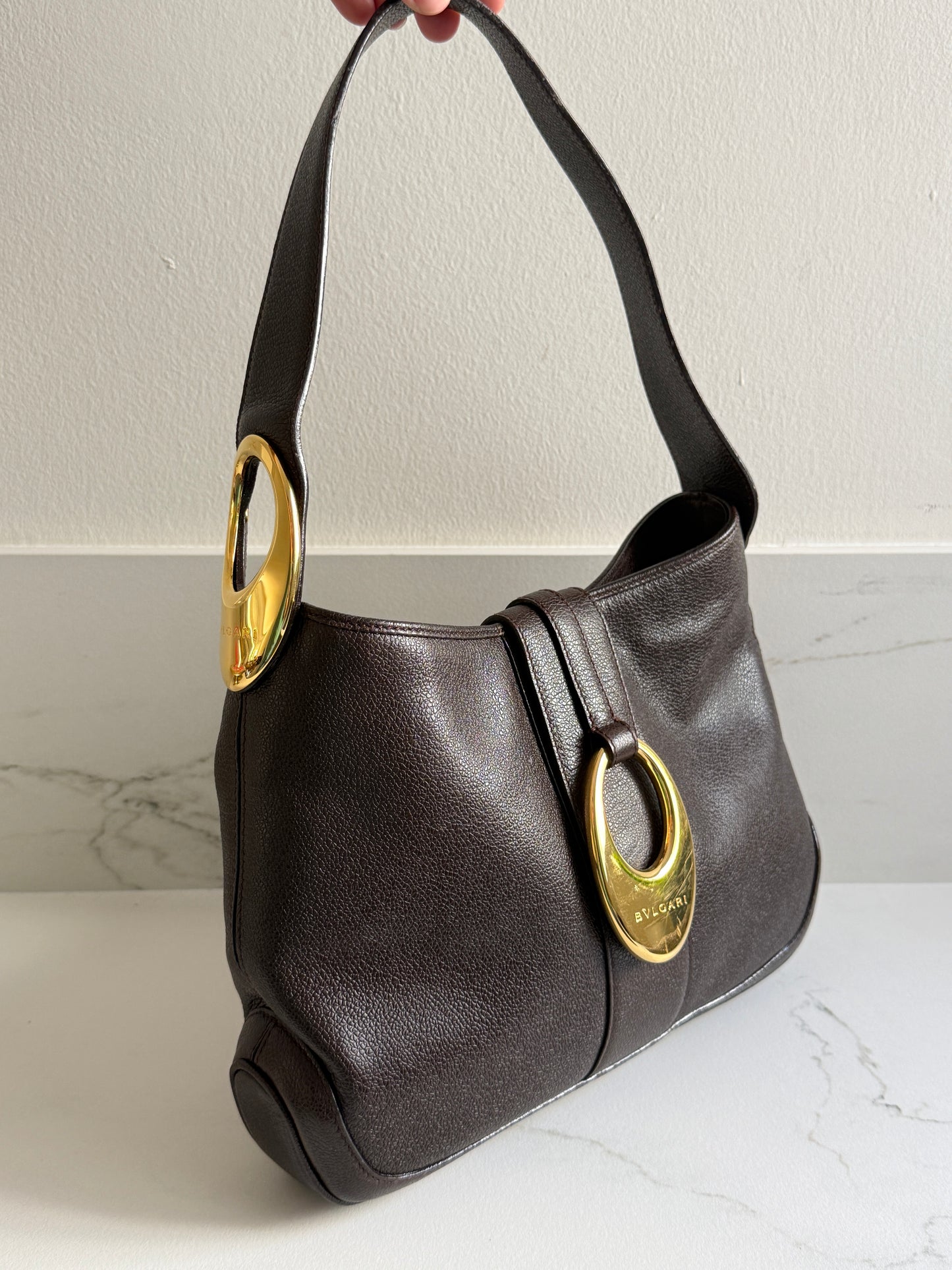 Super Rare Bvlgari Dark Brown Leather Bag