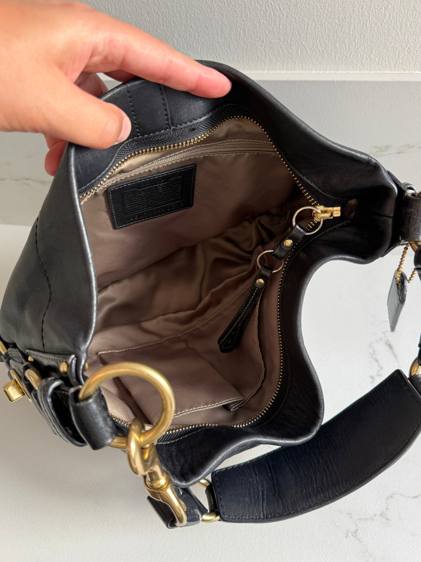 Coach Carly Black Leather Shoulder Bag