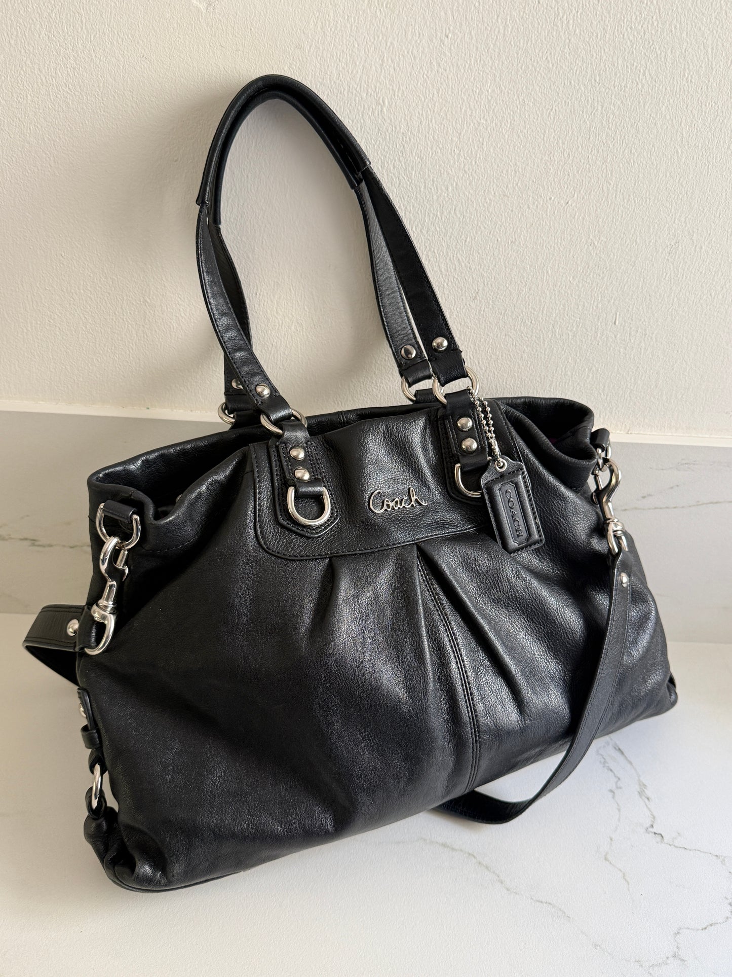 Coach Ashley Black Leather Carryall Shoulder Bag