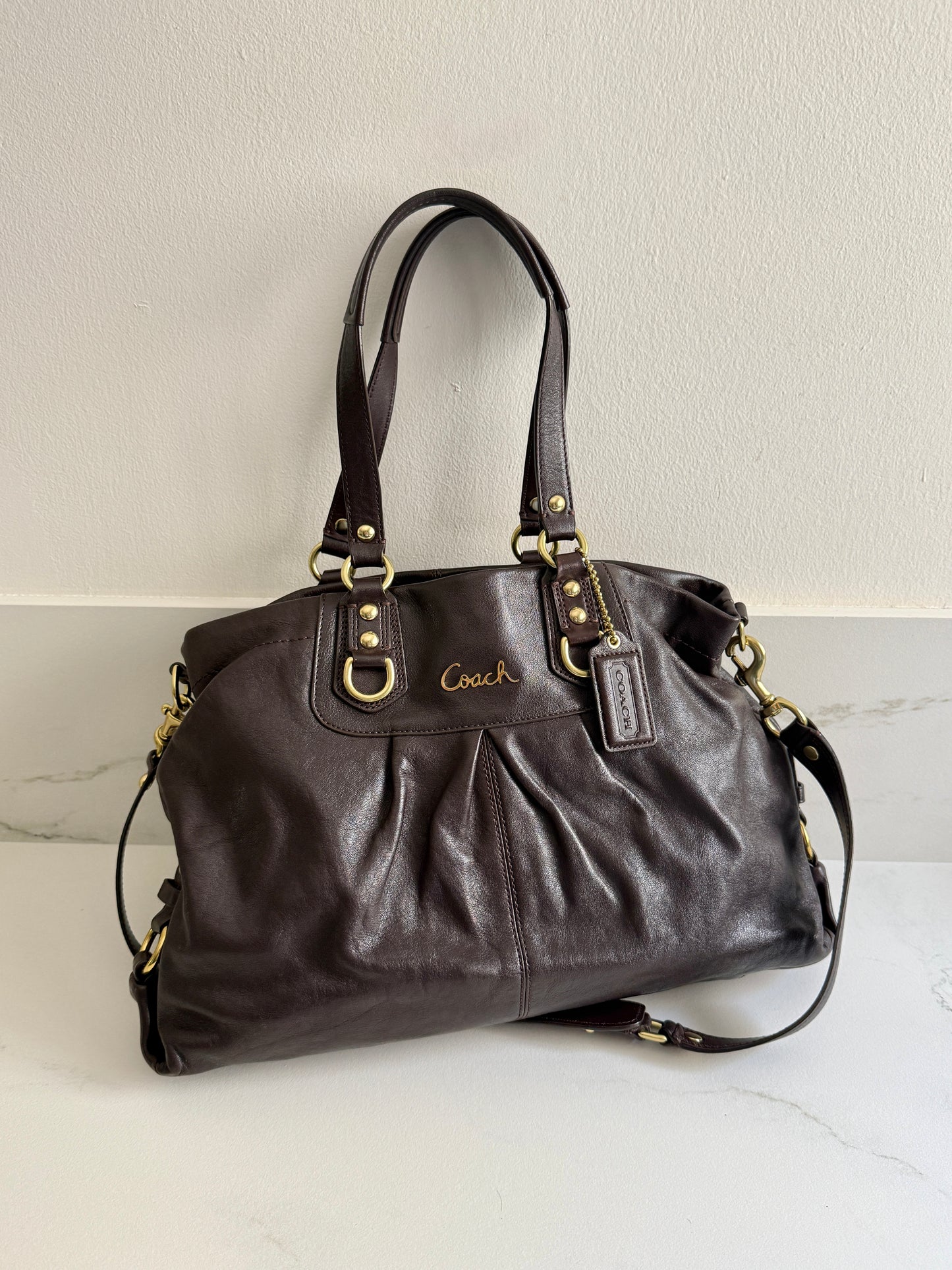 Super Rare Coach Ashley Dark Brown Leather Carryall Shoulder Bag