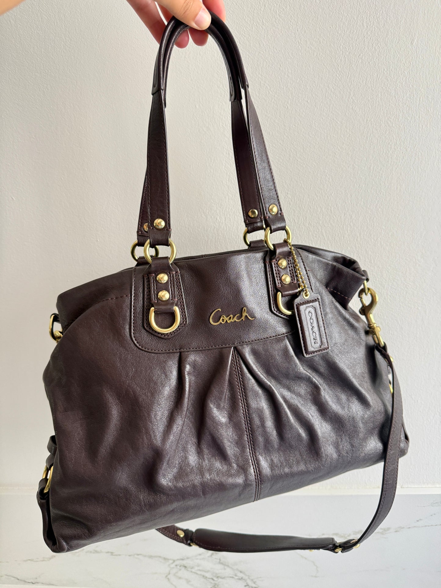 Super Rare Coach Ashley Dark Brown Leather Carryall Shoulder Bag