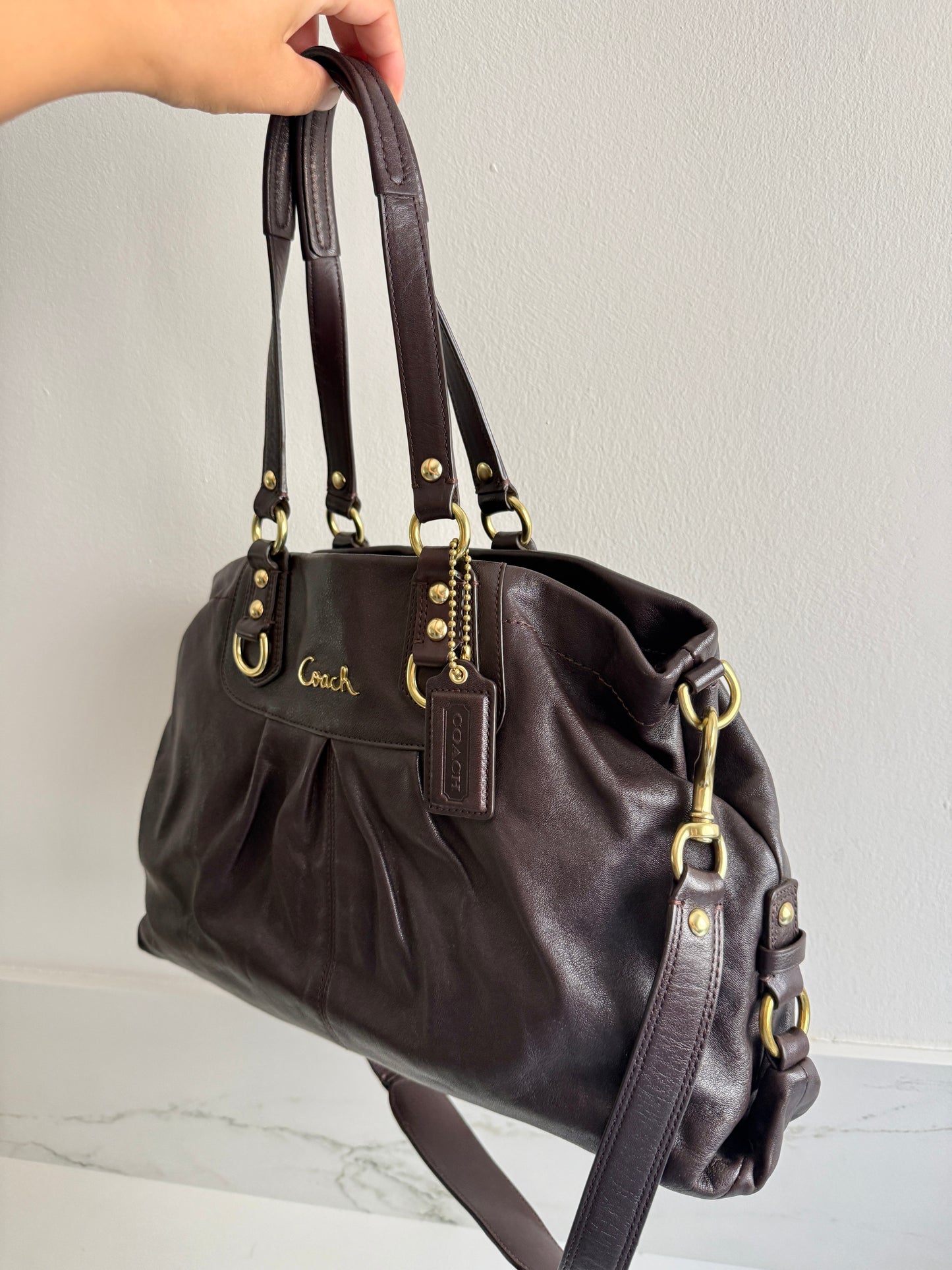 Super Rare Coach Ashley Dark Brown Leather Carryall Shoulder Bag