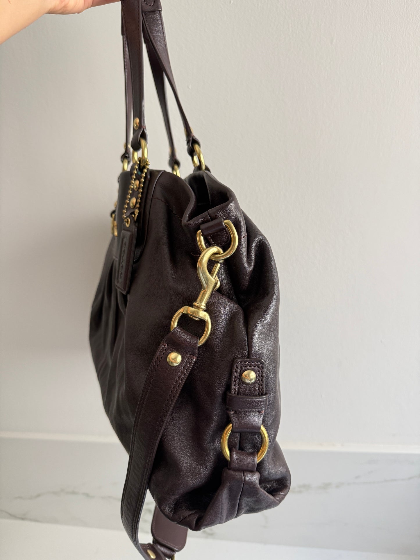 Super Rare Coach Ashley Dark Brown Leather Carryall Shoulder Bag