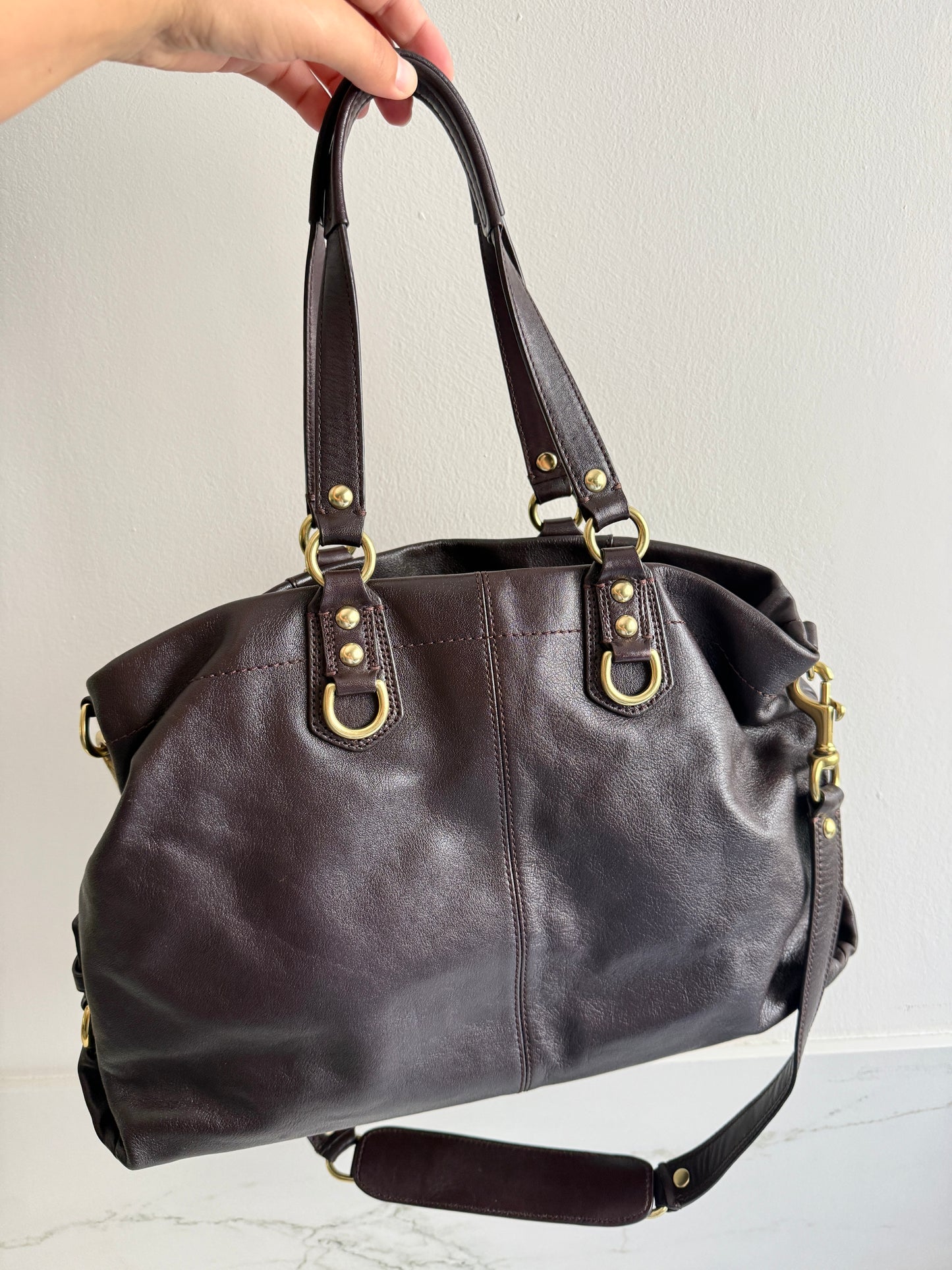 Super Rare Coach Ashley Dark Brown Leather Carryall Shoulder Bag
