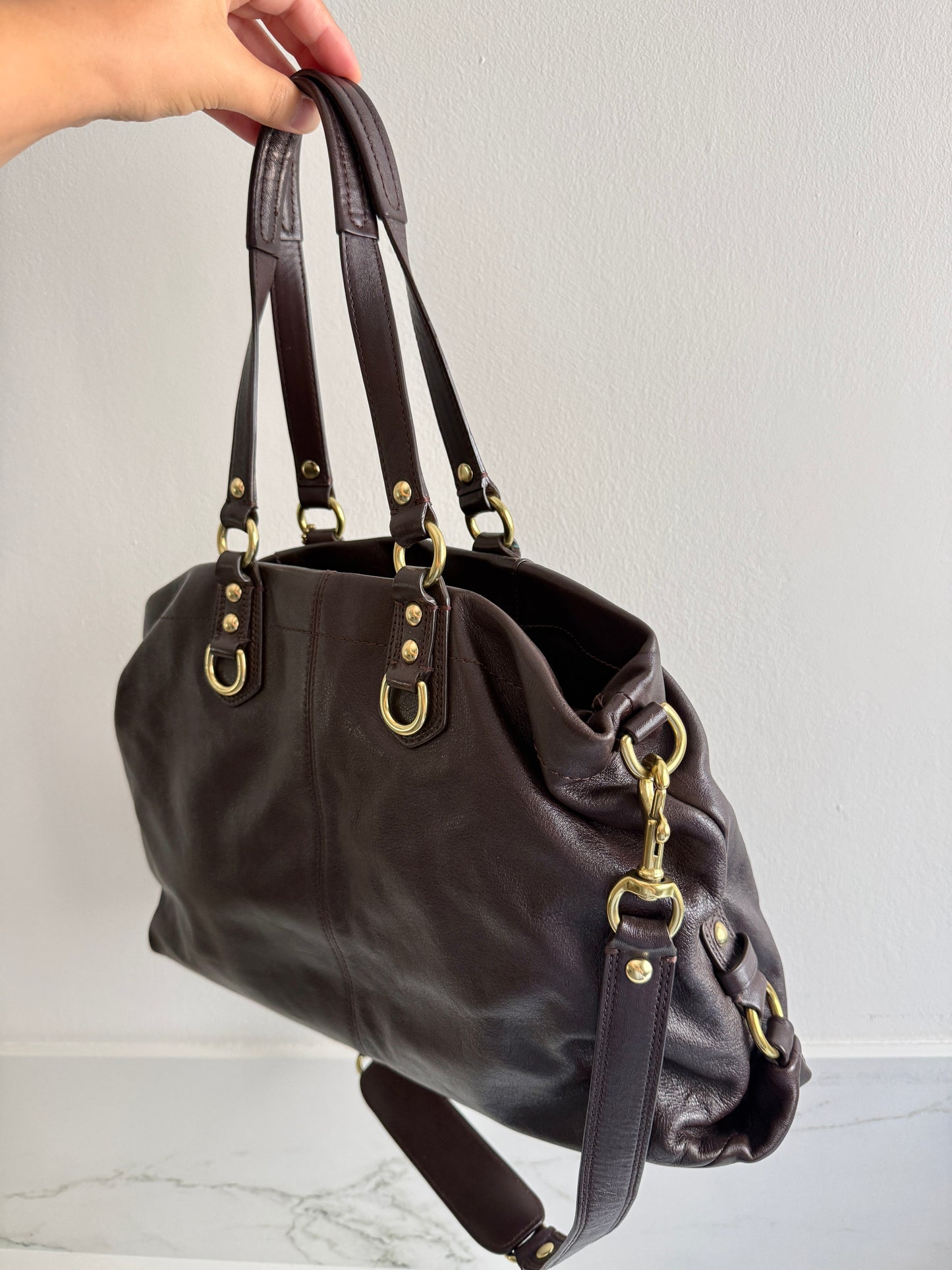 Super Rare Coach Ashley Dark Brown Leather Carryall Shoulder Bag