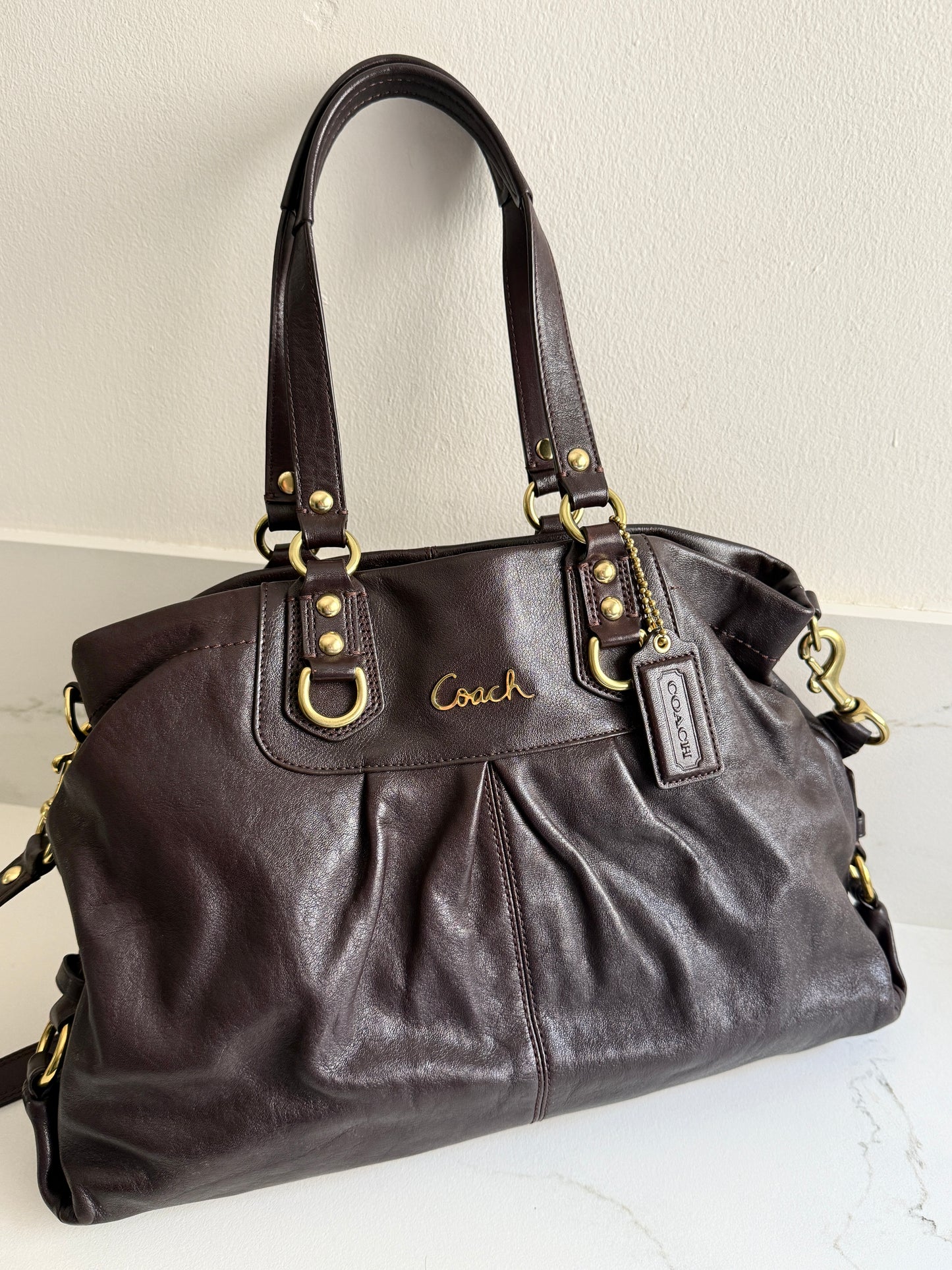 Super Rare Coach Ashley Dark Brown Leather Carryall Shoulder Bag