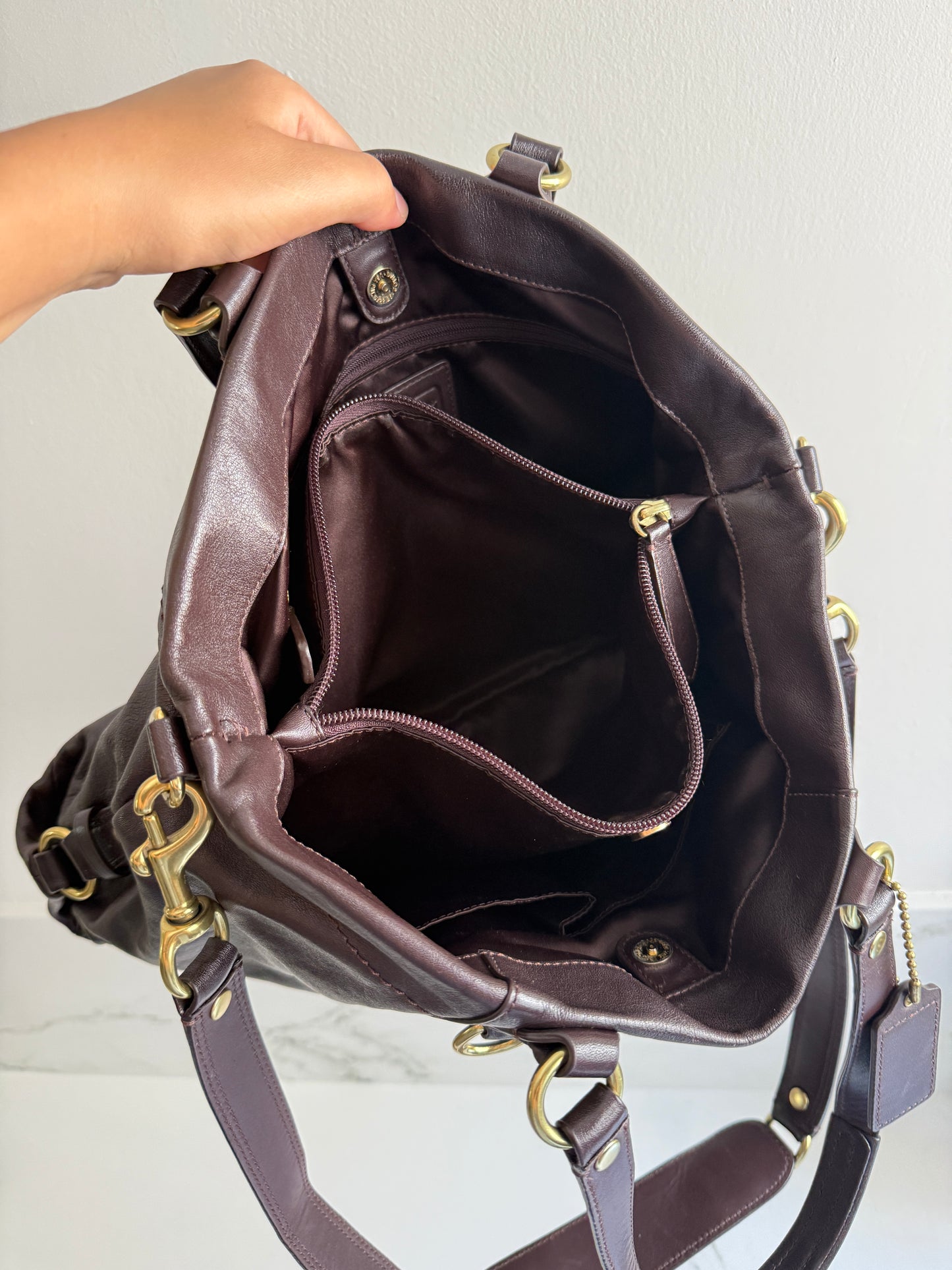 Super Rare Coach Ashley Dark Brown Leather Carryall Shoulder Bag