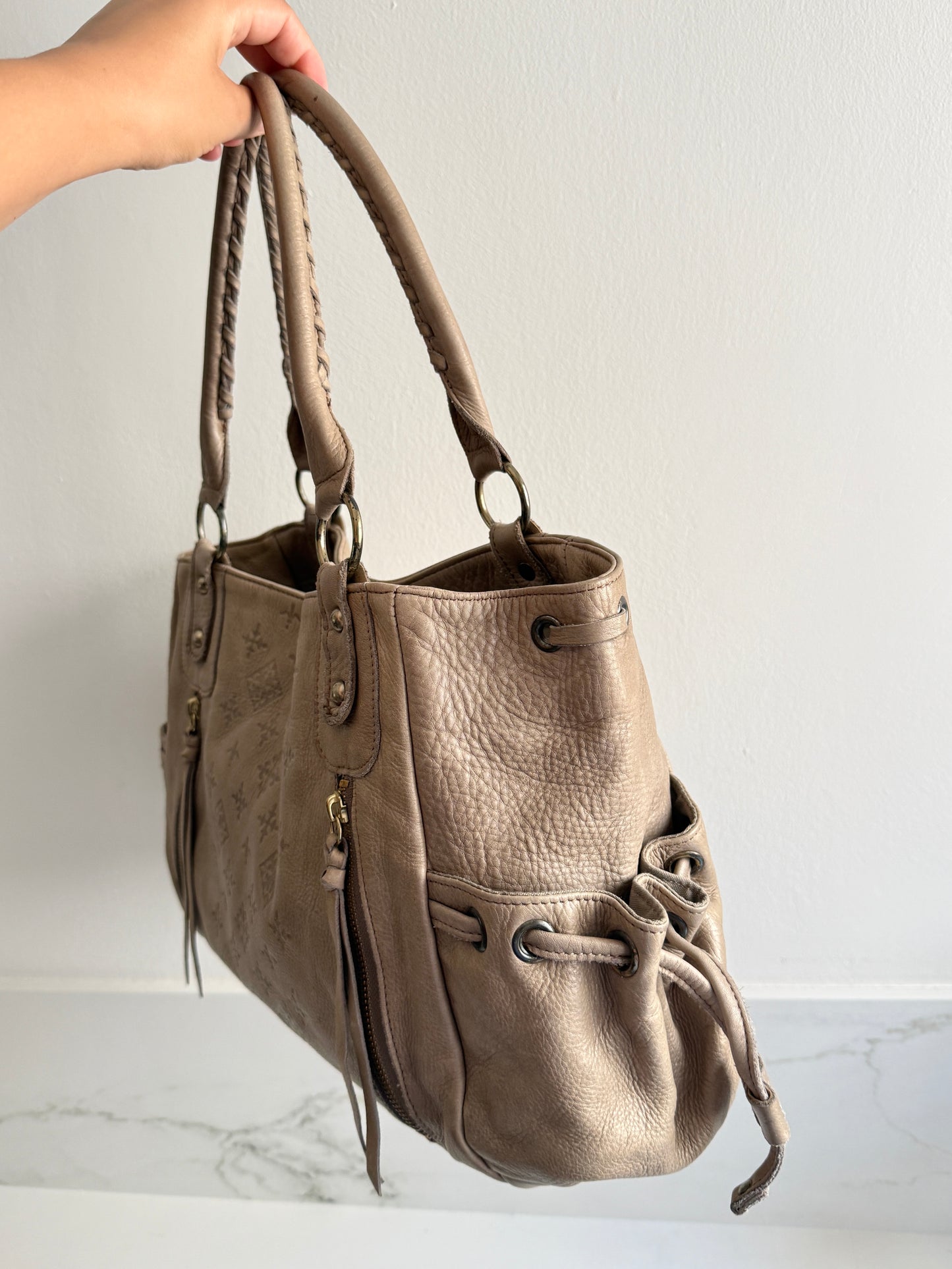 Russet Beige Leather Shoulder Bag