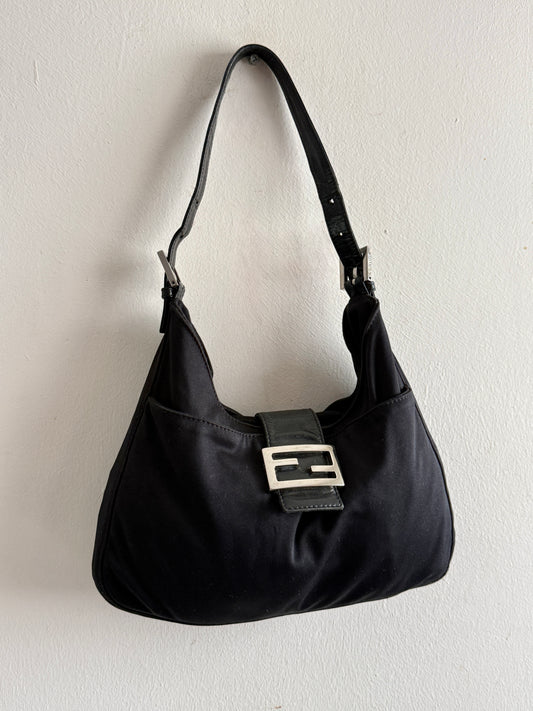 Super Rare Fendi Mamma Baguette Black Cloth Shoulder Bag