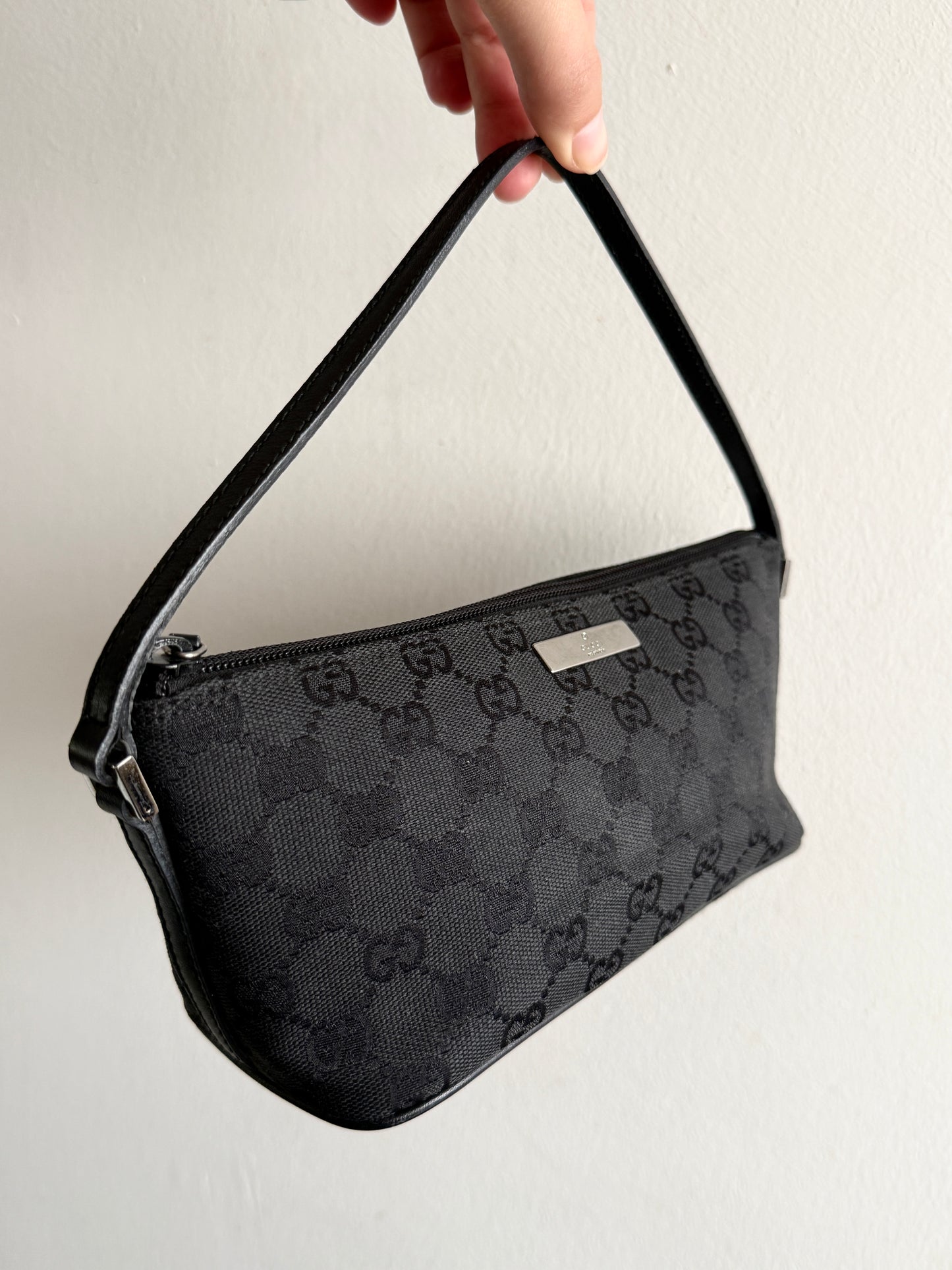 Gucci GG Canvas and Leather Boat Black Pochette Bag