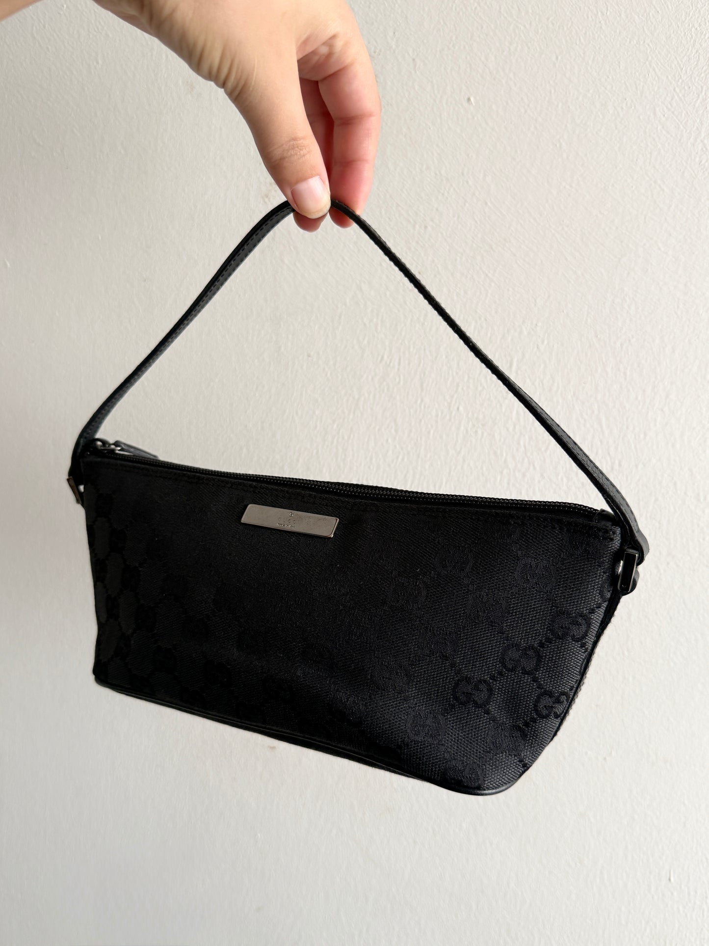Gucci GG Canvas and Leather Boat Black Pochette Bag