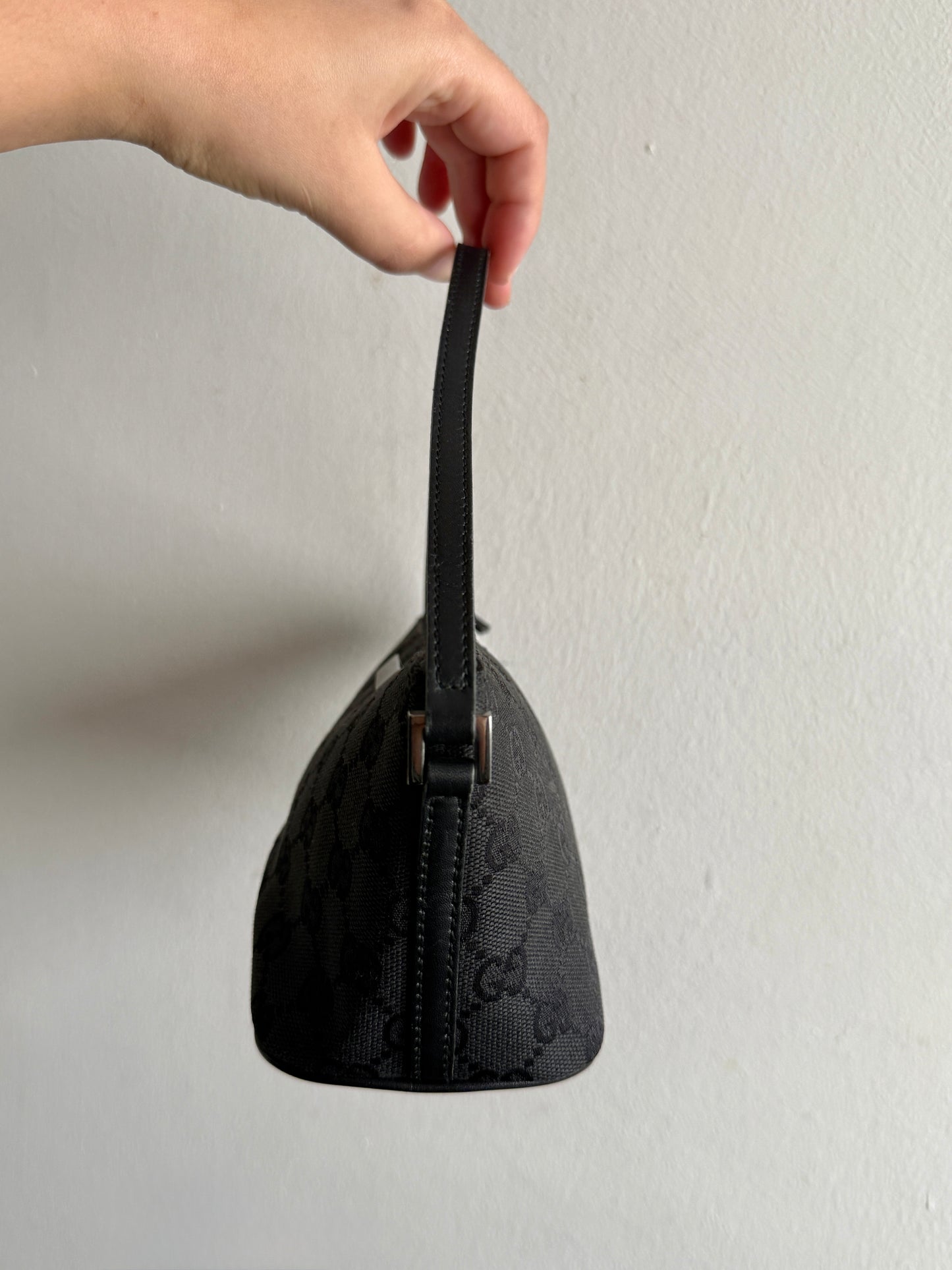 Gucci GG Canvas and Leather Boat Black Pochette Bag