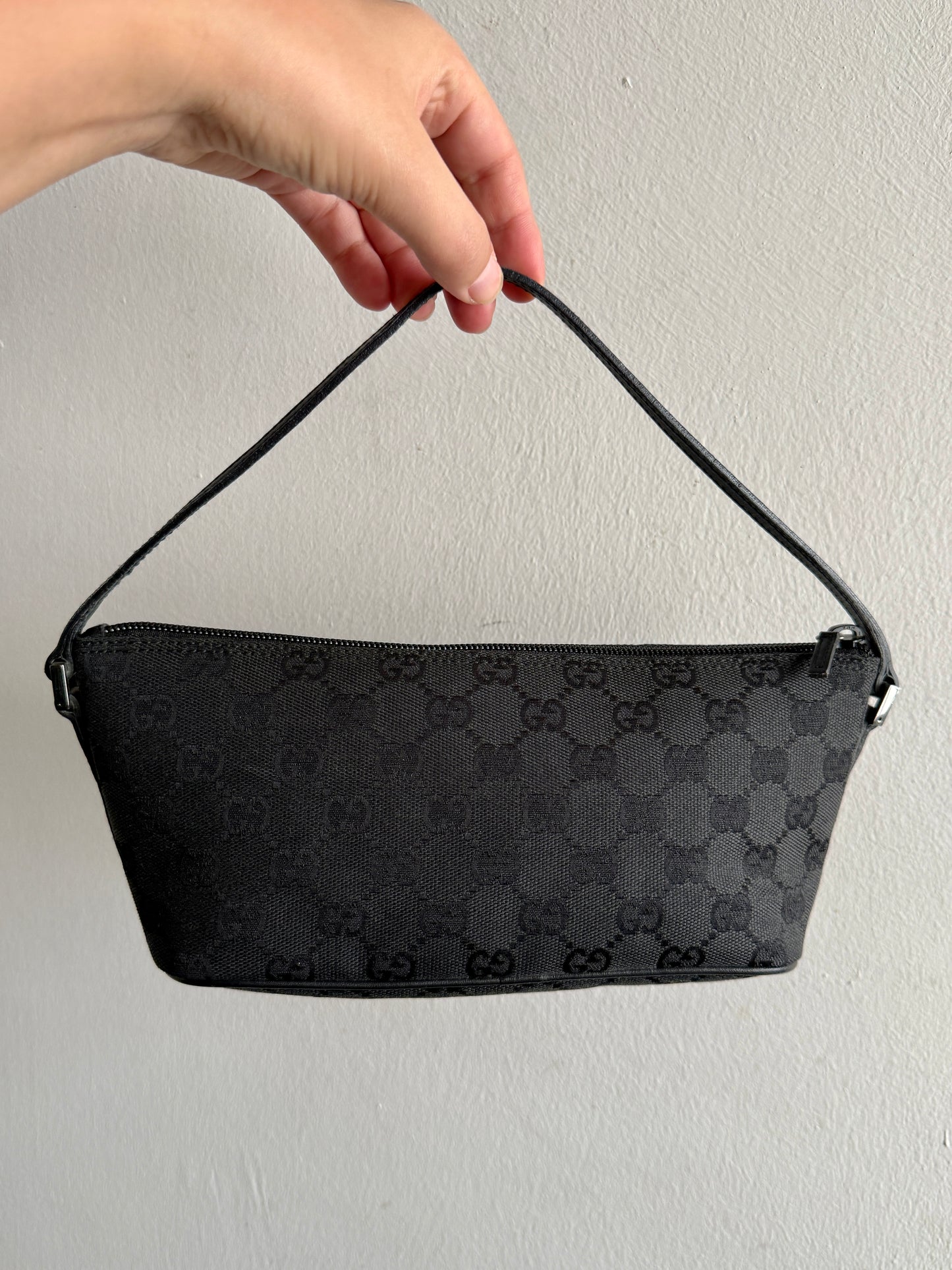 Gucci GG Canvas and Leather Boat Black Pochette Bag