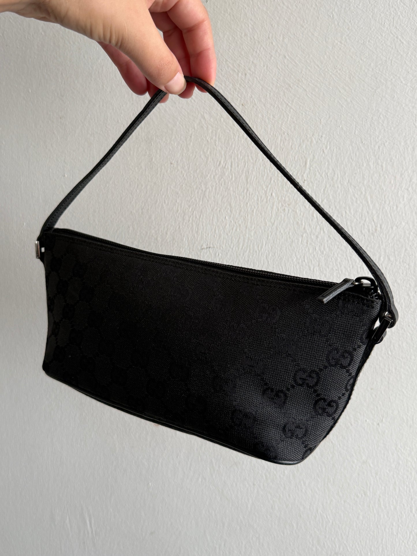 Gucci GG Canvas and Leather Boat Black Pochette Bag