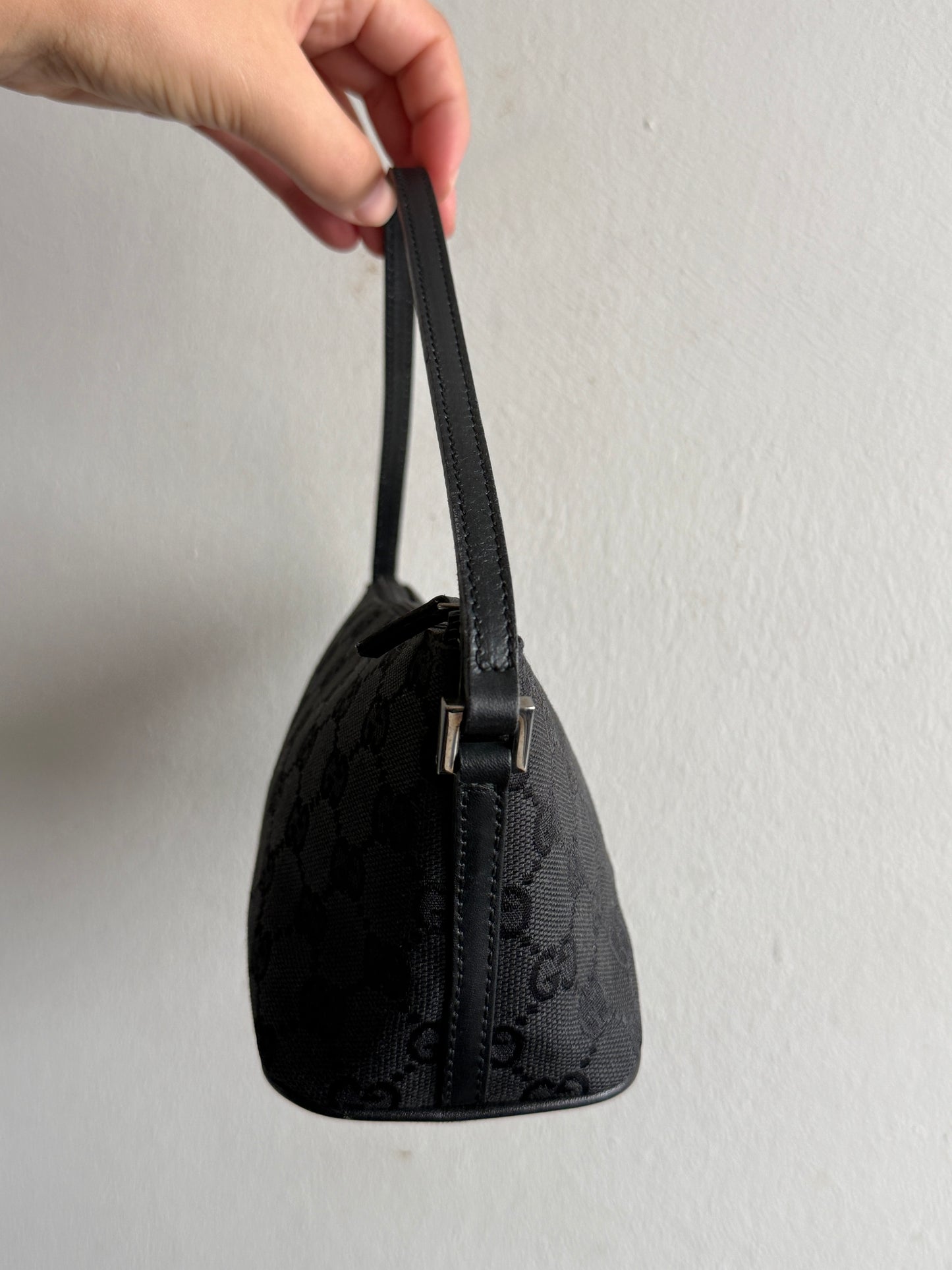 Gucci GG Canvas and Leather Boat Black Pochette Bag