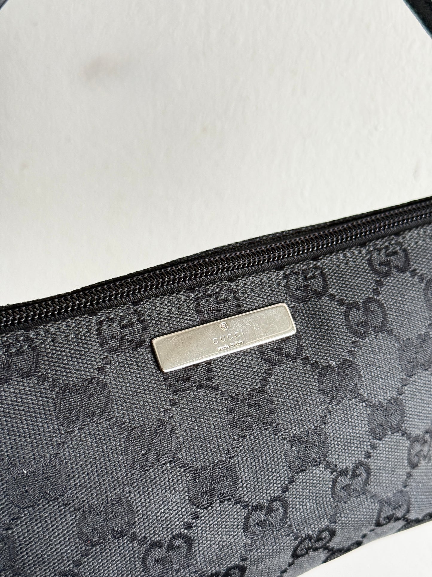 Gucci GG Canvas and Leather Boat Black Pochette Bag