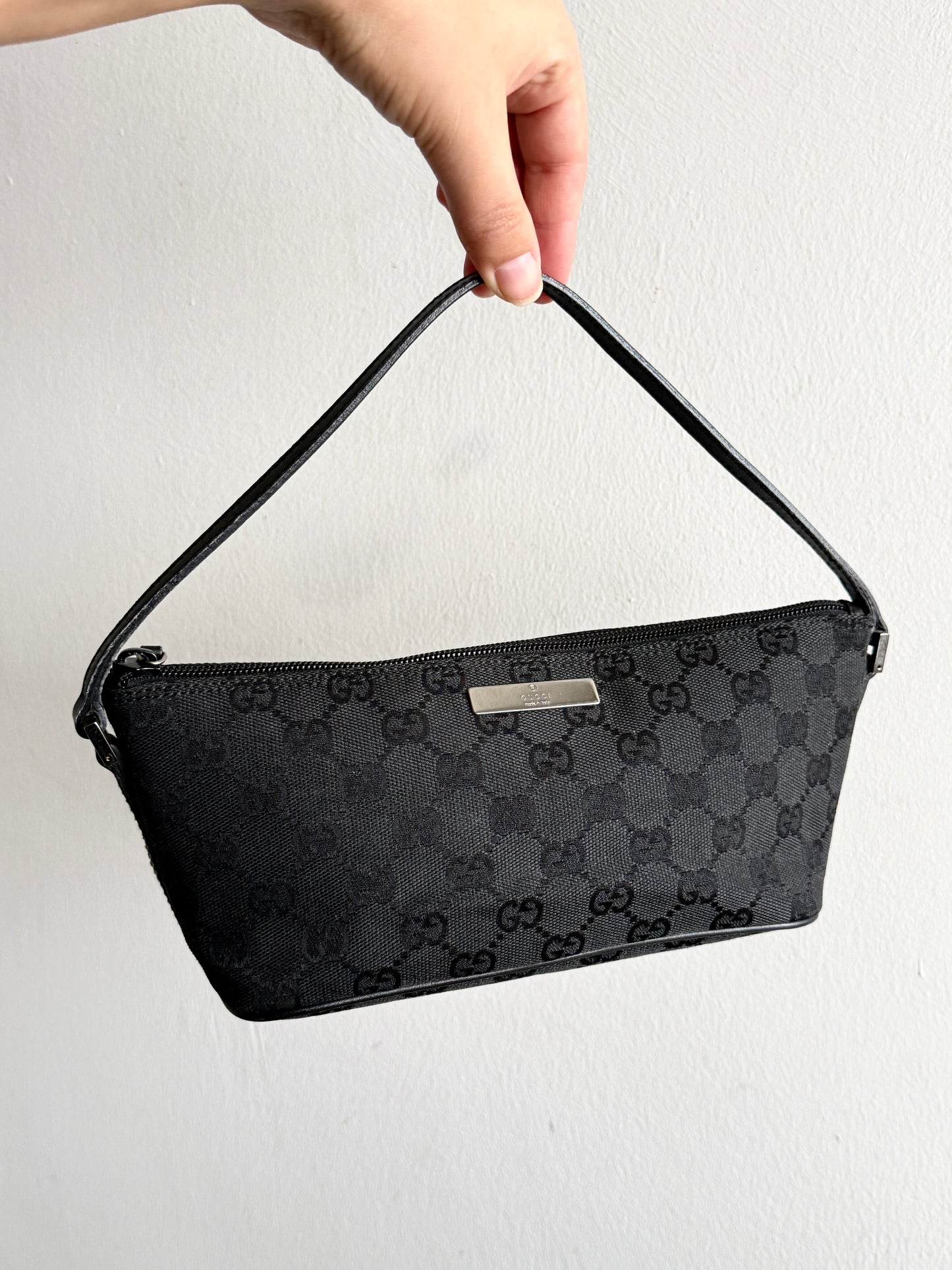 Gucci GG Canvas and Leather Boat Black Pochette Bag