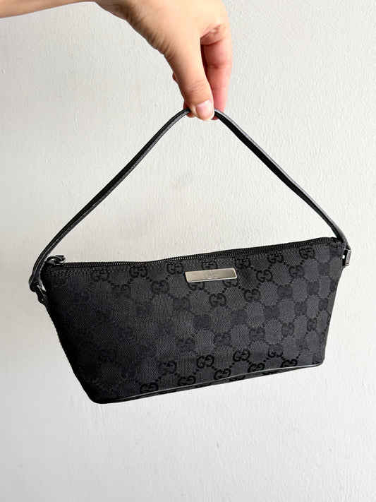 Gucci GG Canvas and Leather Boat Black Pochette Bag