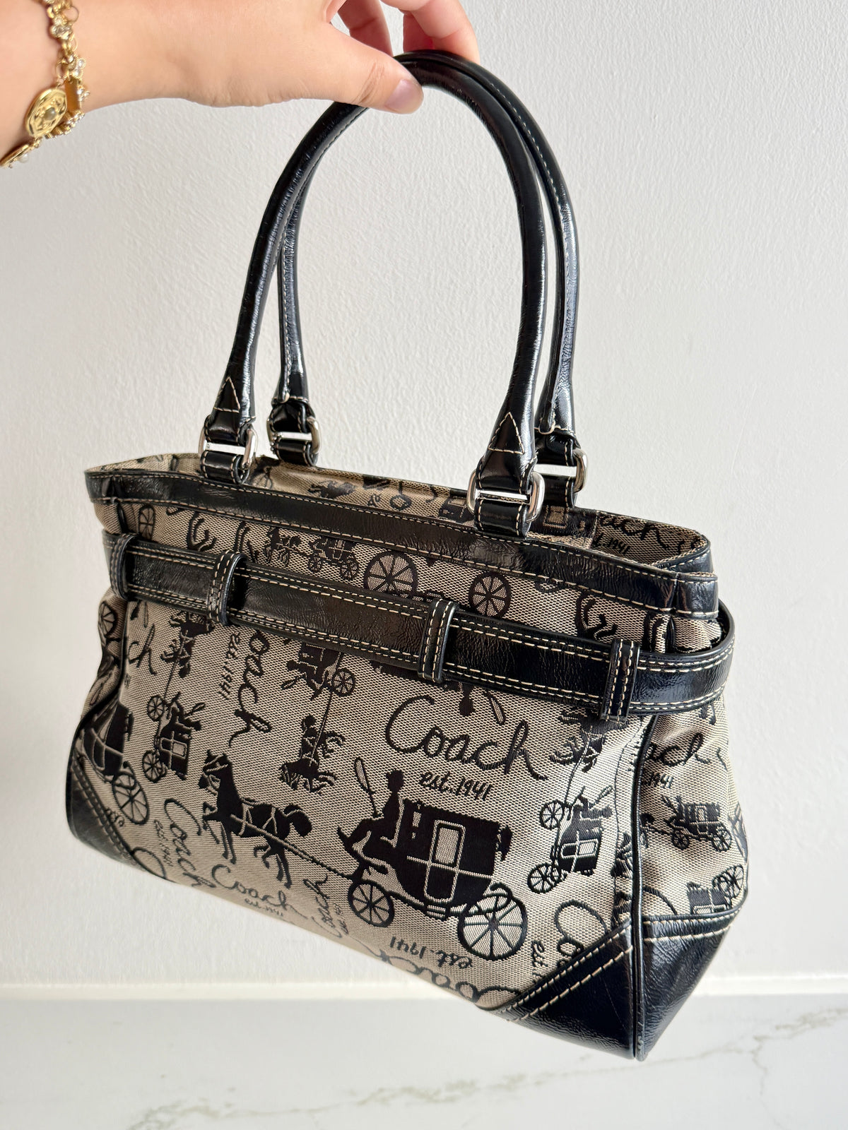 Coach Madison Horse & Carriage Jacquard Satchel, Medium