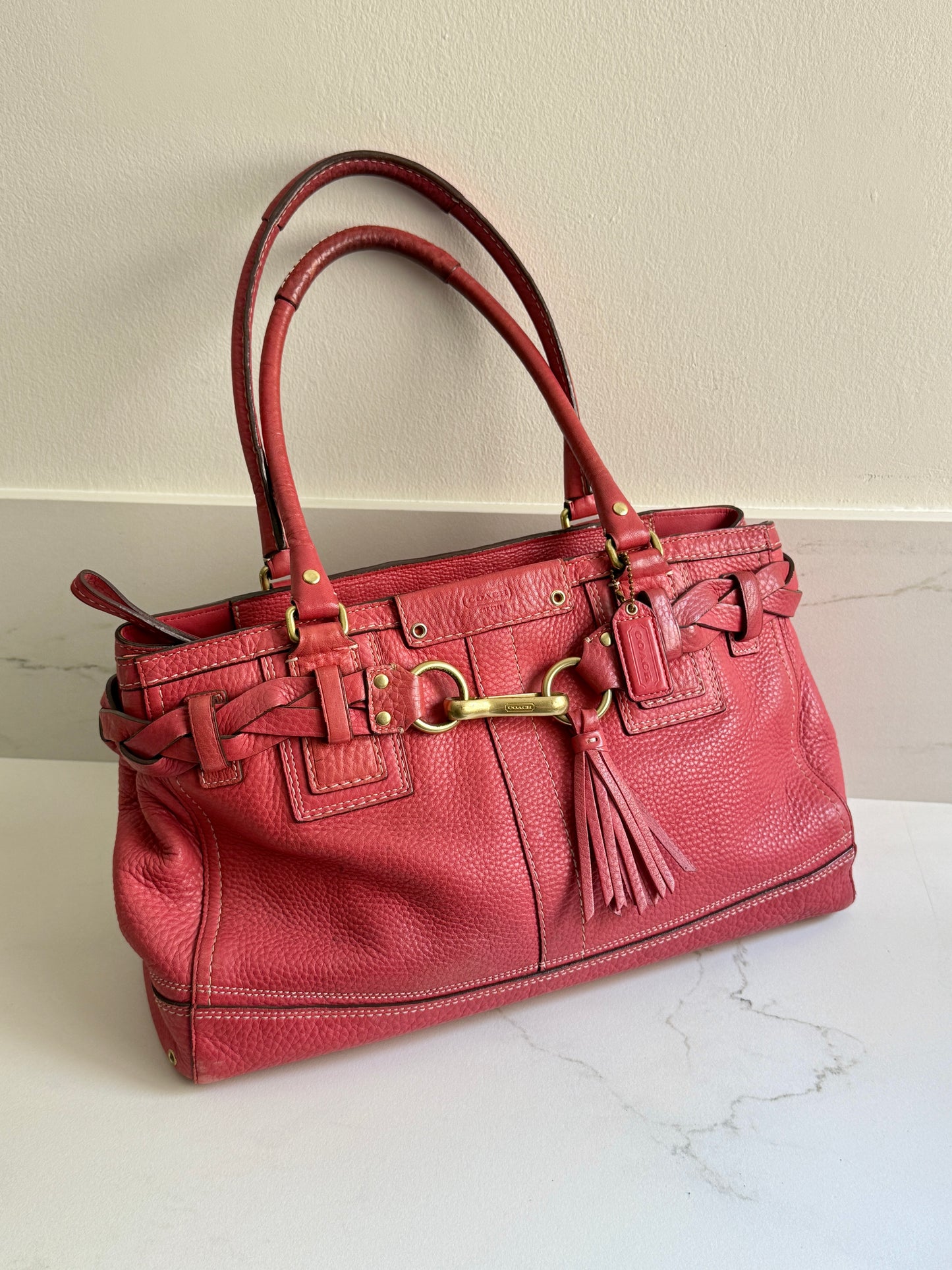 Rare Coach Hampton Pebbled Leather Shoulder Bag, Large