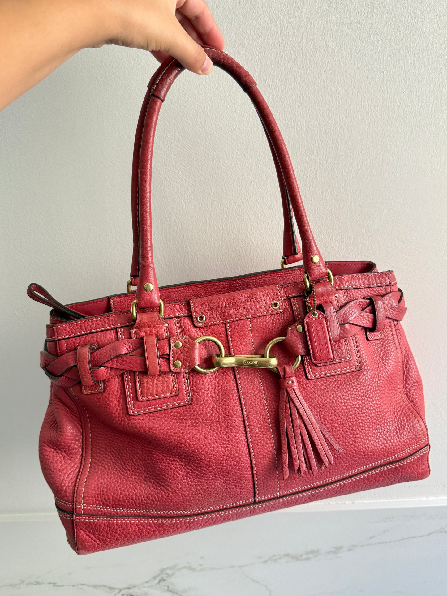 Rare Coach Hampton Pebbled Leather Shoulder Bag, Large