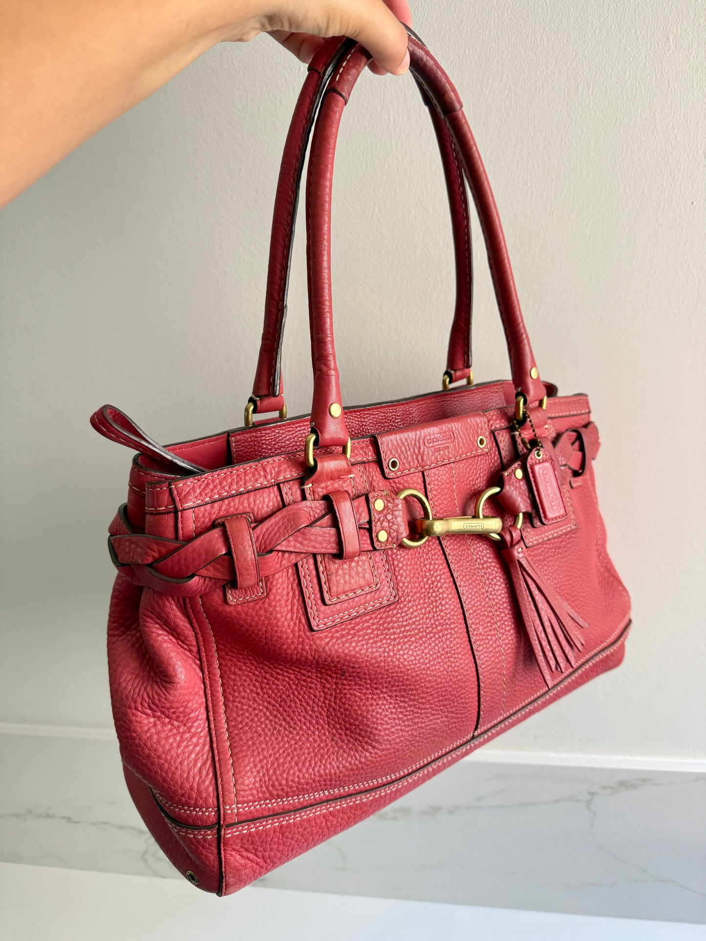 Rare Coach Hampton Pebbled Leather Shoulder Bag, Large