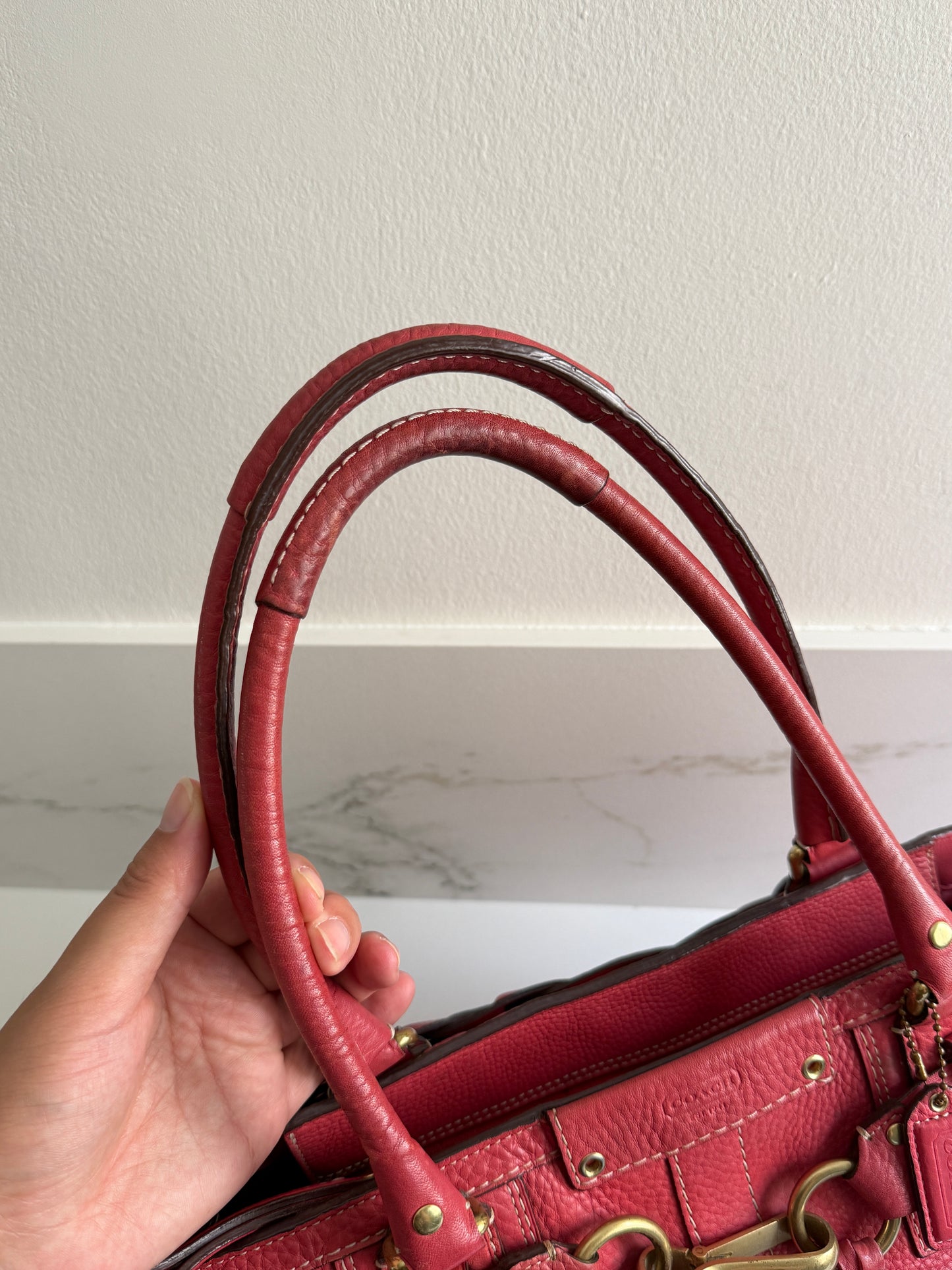 Rare Coach Hampton Pebbled Leather Shoulder Bag, Large