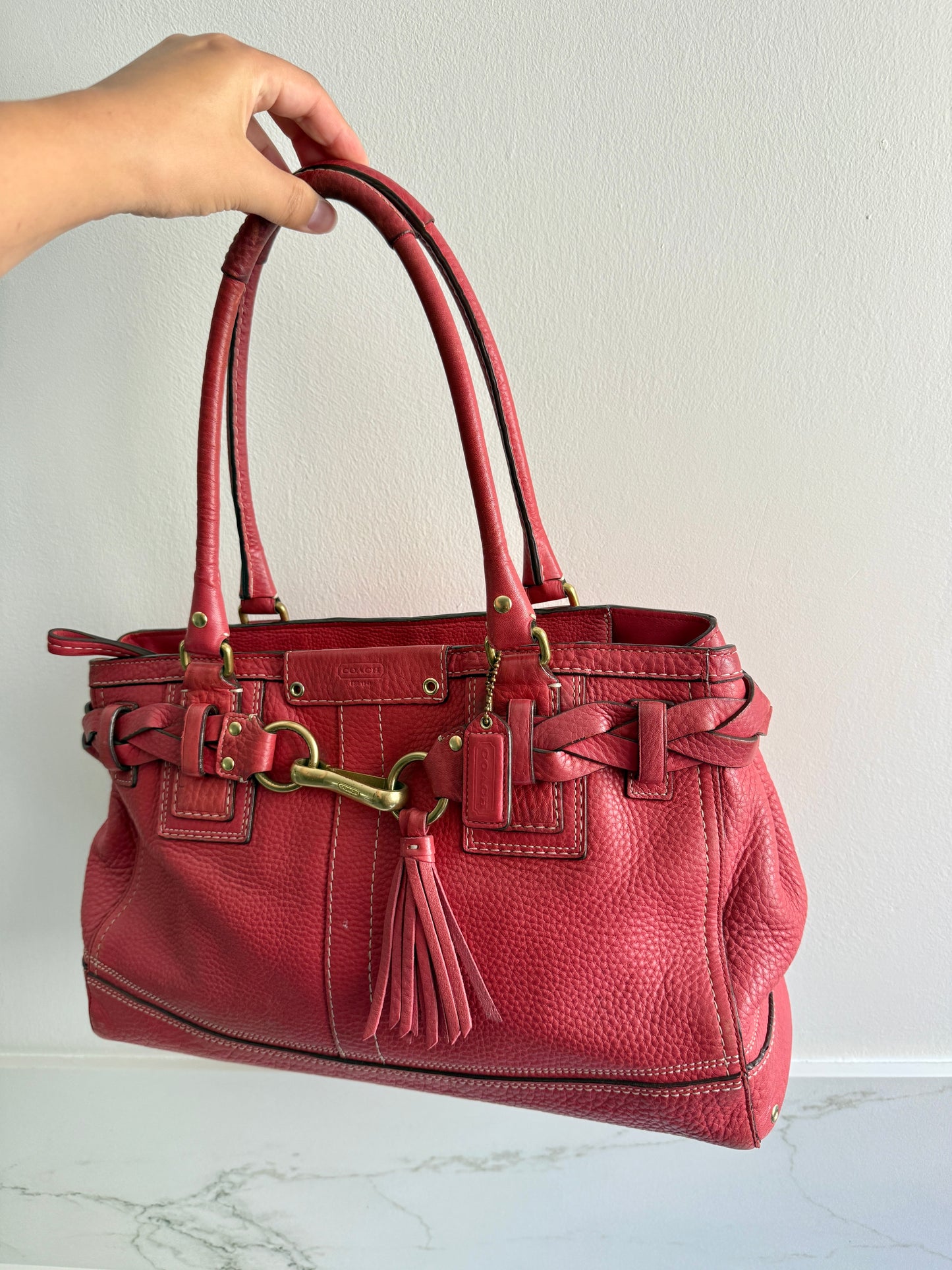 Rare Coach Hampton Pebbled Leather Shoulder Bag, Large