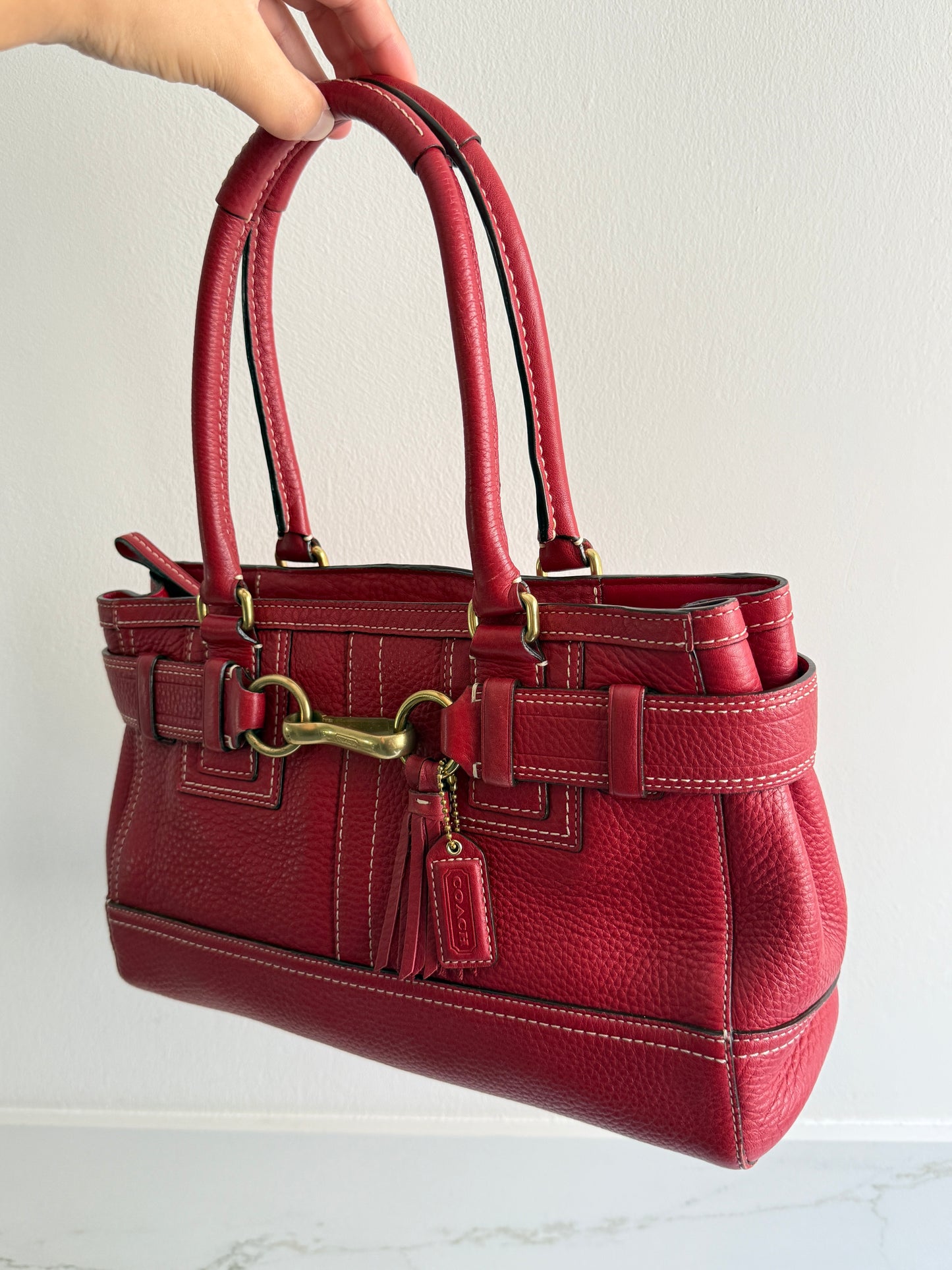 Rare Coach Hampton Pebbled Leather Shoulder Bag, Medium