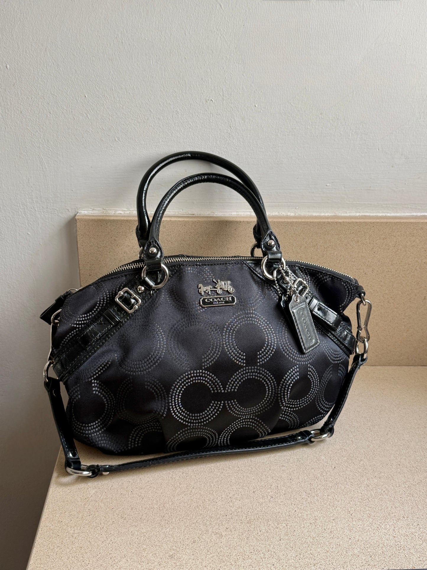 Coach Madison Sophia Dotted Op Art Signature Black Satchel