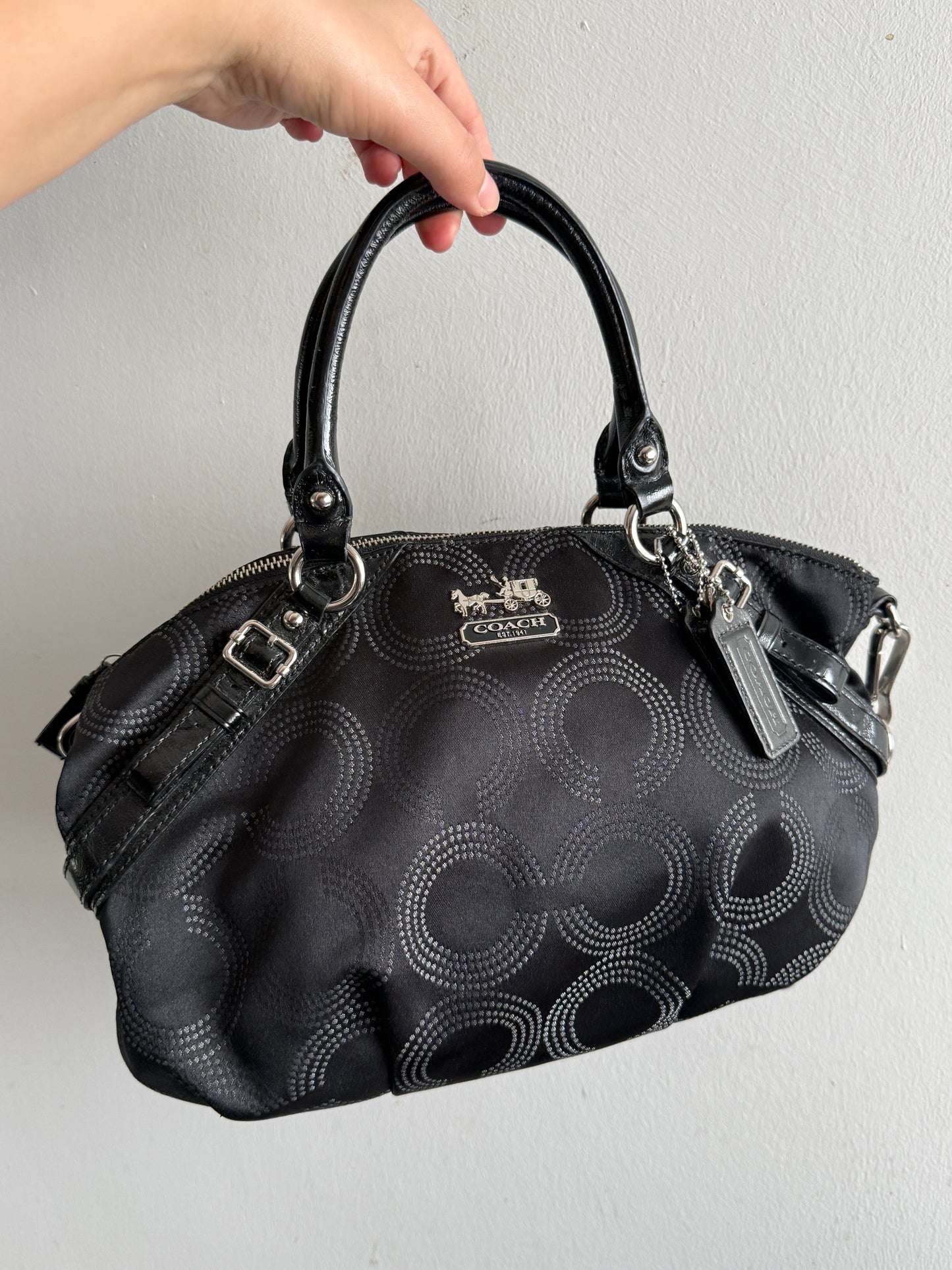Coach Madison Sophia Dotted Op Art Signature Black Satchel