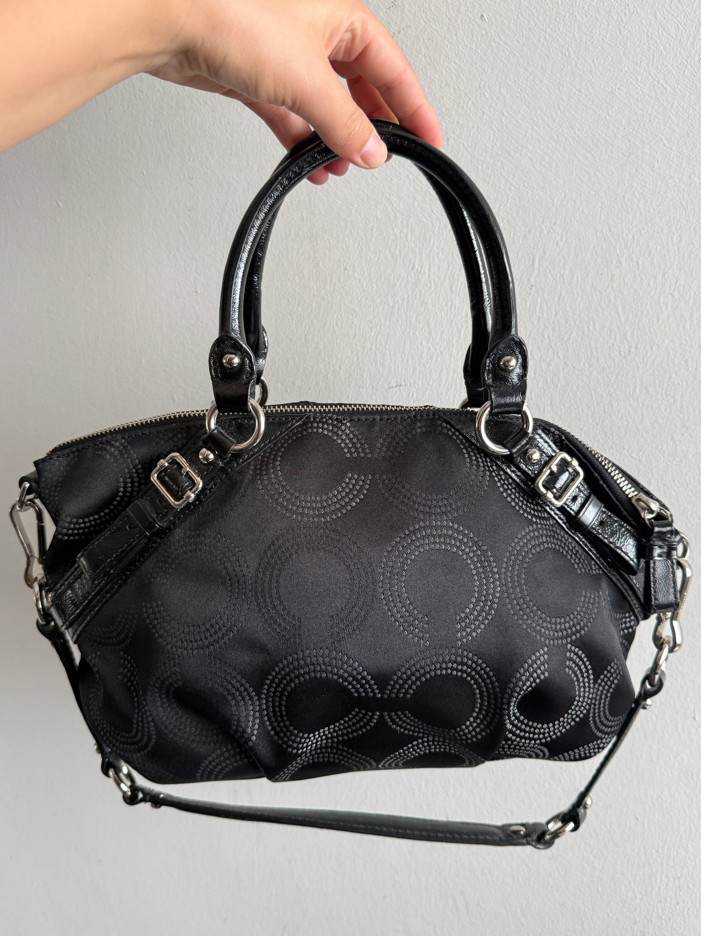 Coach Madison Sophia Dotted Op Art Signature Black Satchel