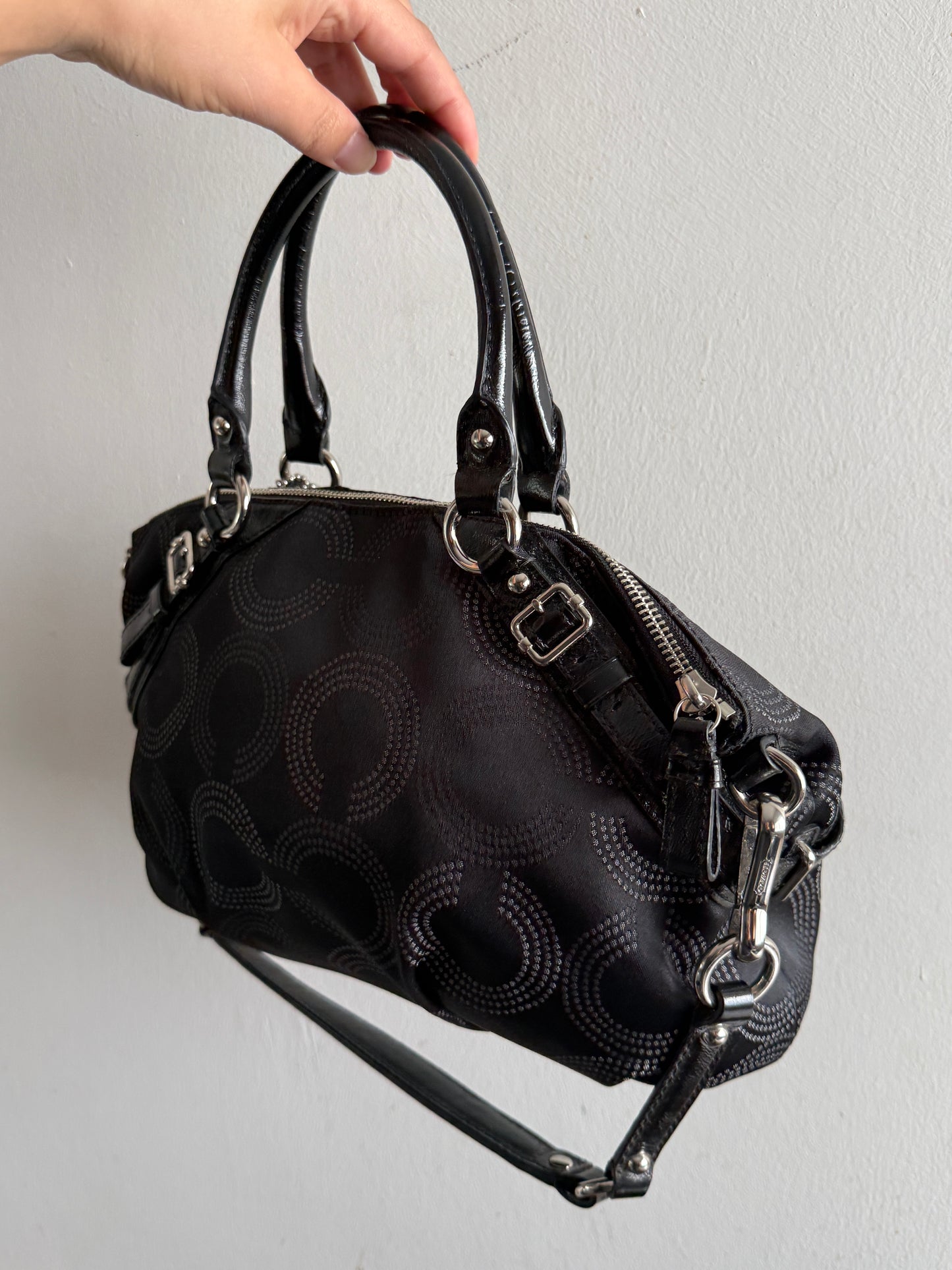 Coach Madison Sophia Dotted Op Art Signature Black Satchel