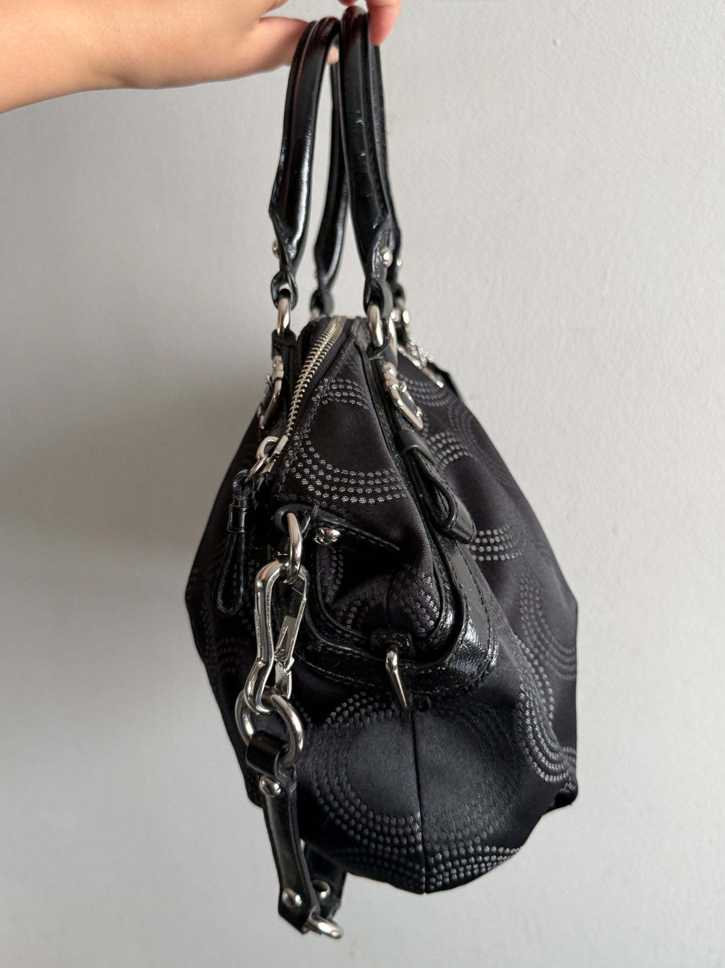 Coach Madison Sophia Dotted Op Art Signature Black Satchel