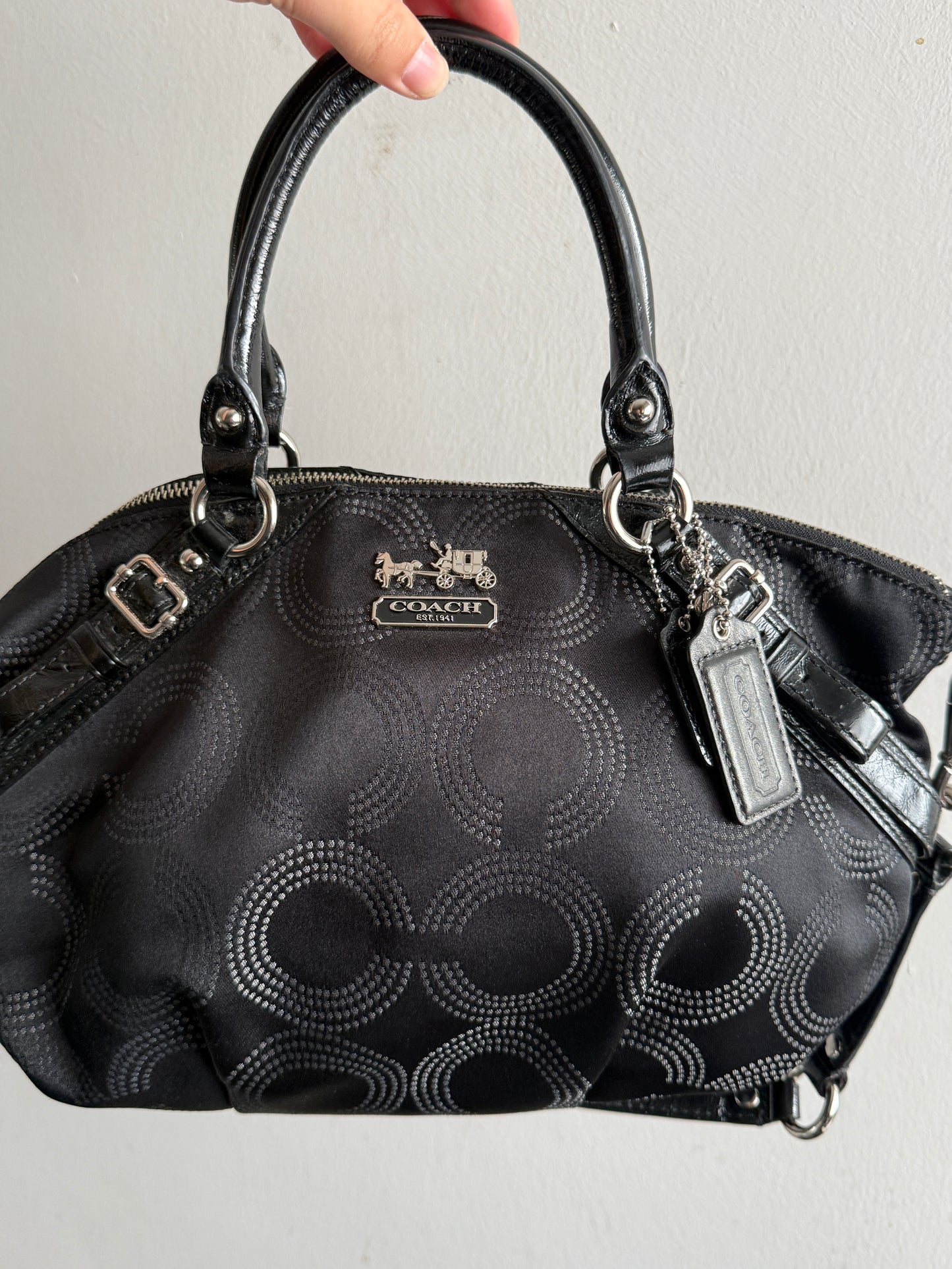 Coach Madison Sophia Dotted Op Art Signature Black Satchel