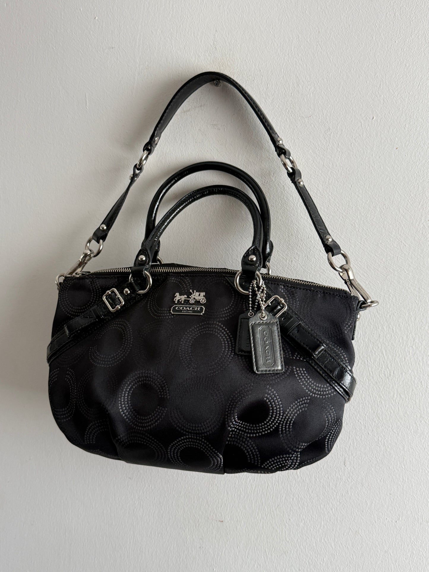 Coach Madison Sophia Dotted Op Art Signature Black Satchel