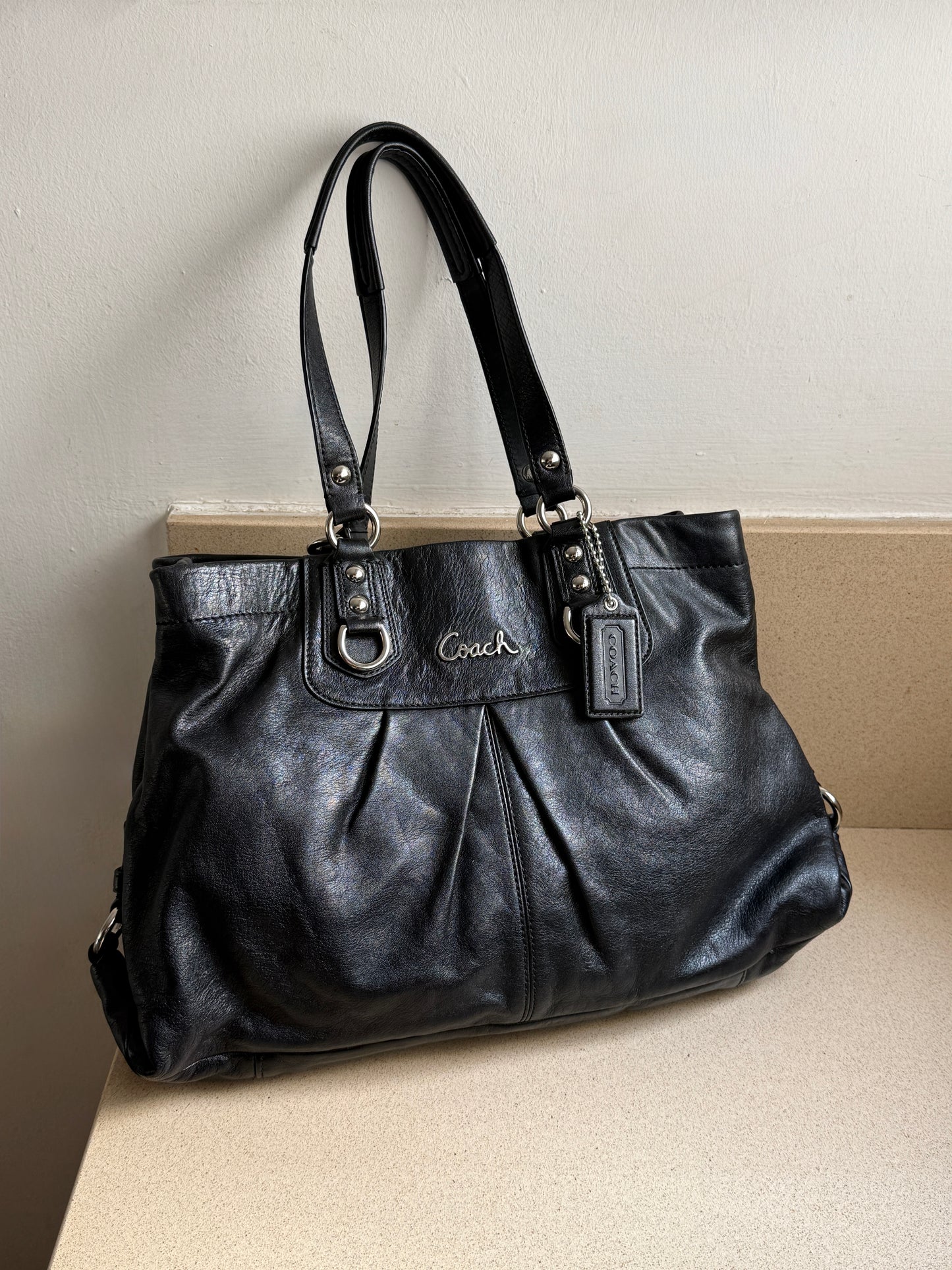 Coach Ashley Black Leather Carryall Shoulder Bag
