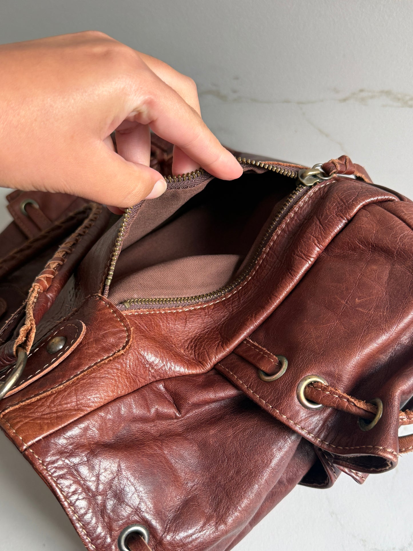 Russet Brown Leather Shoulder Bag