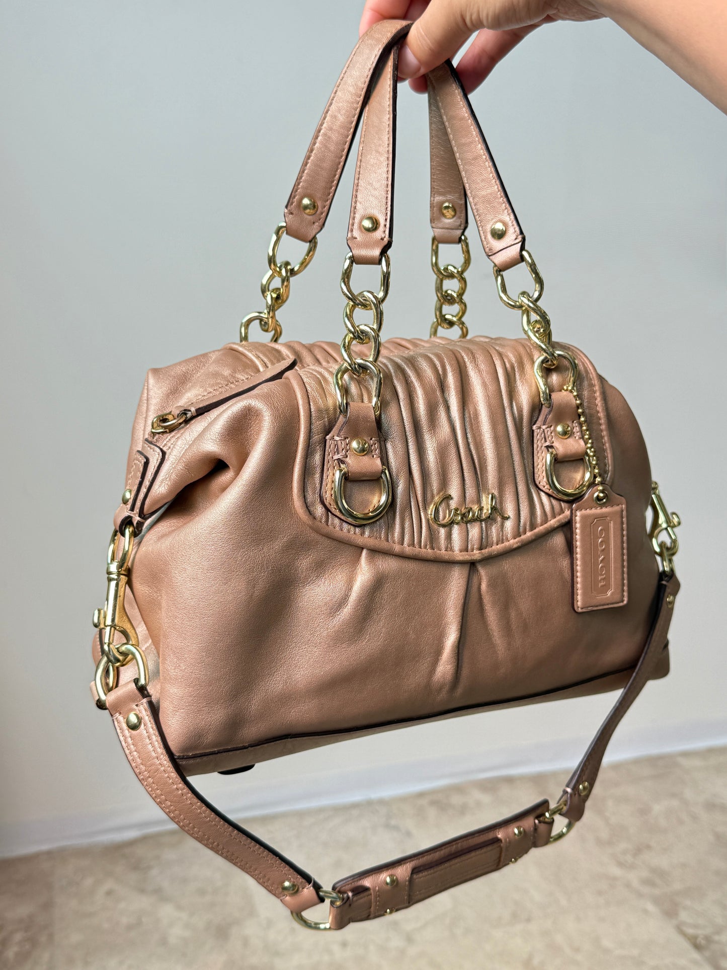 Super Rare Coach Ashley Rose Gold Leather Satchel