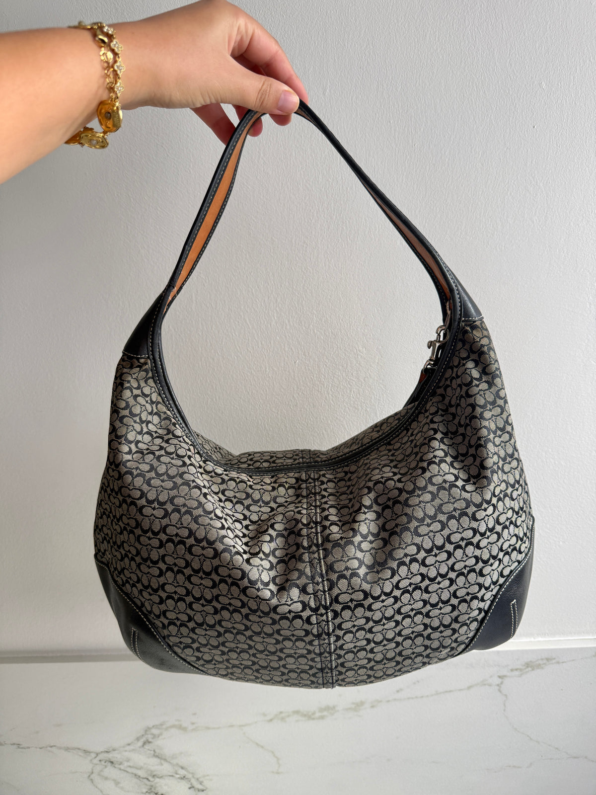 Coach Soho Black Signature Shoulder Bag, M-L