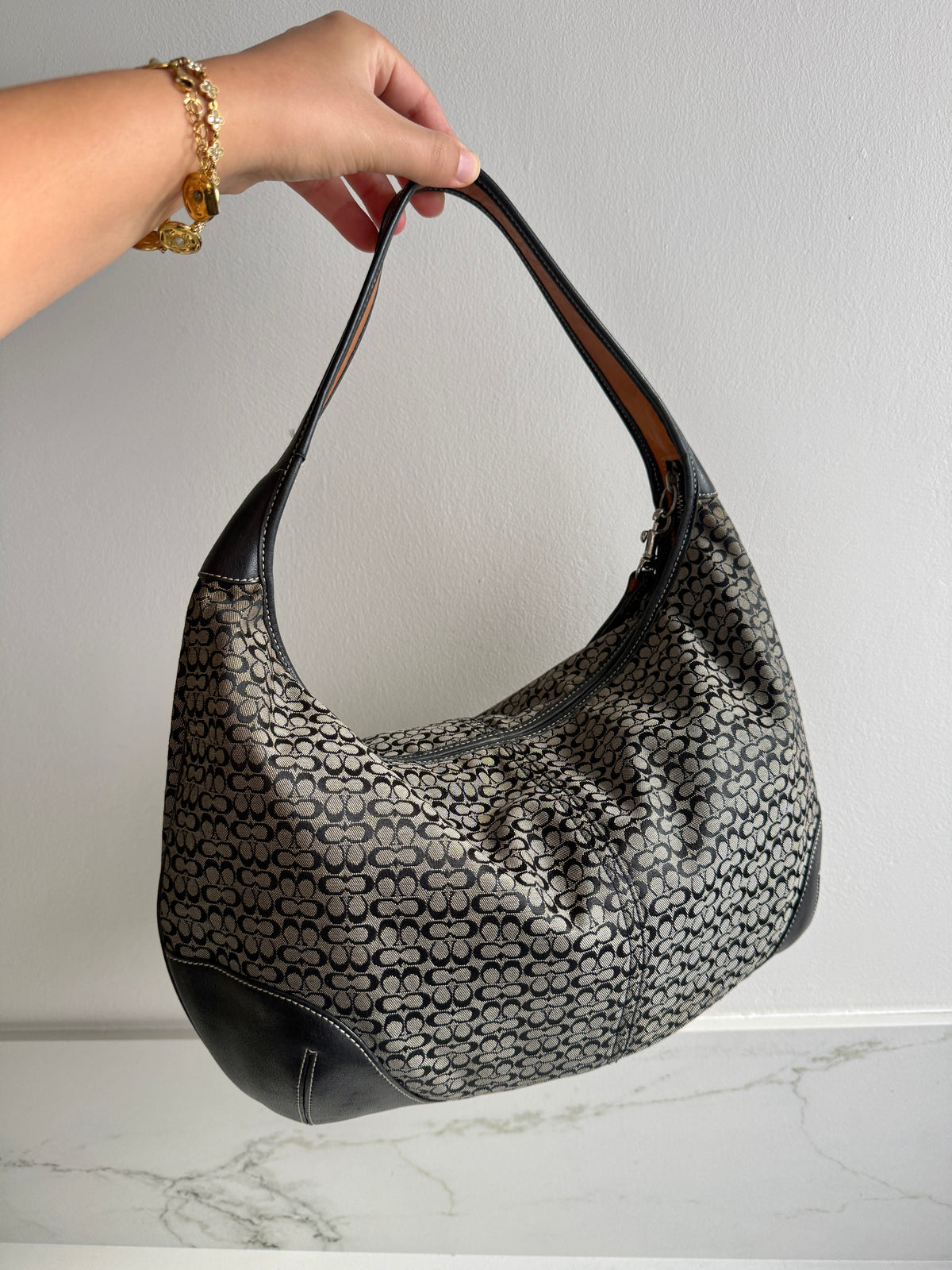 Coach Soho Black Signature Shoulder Bag, M-L