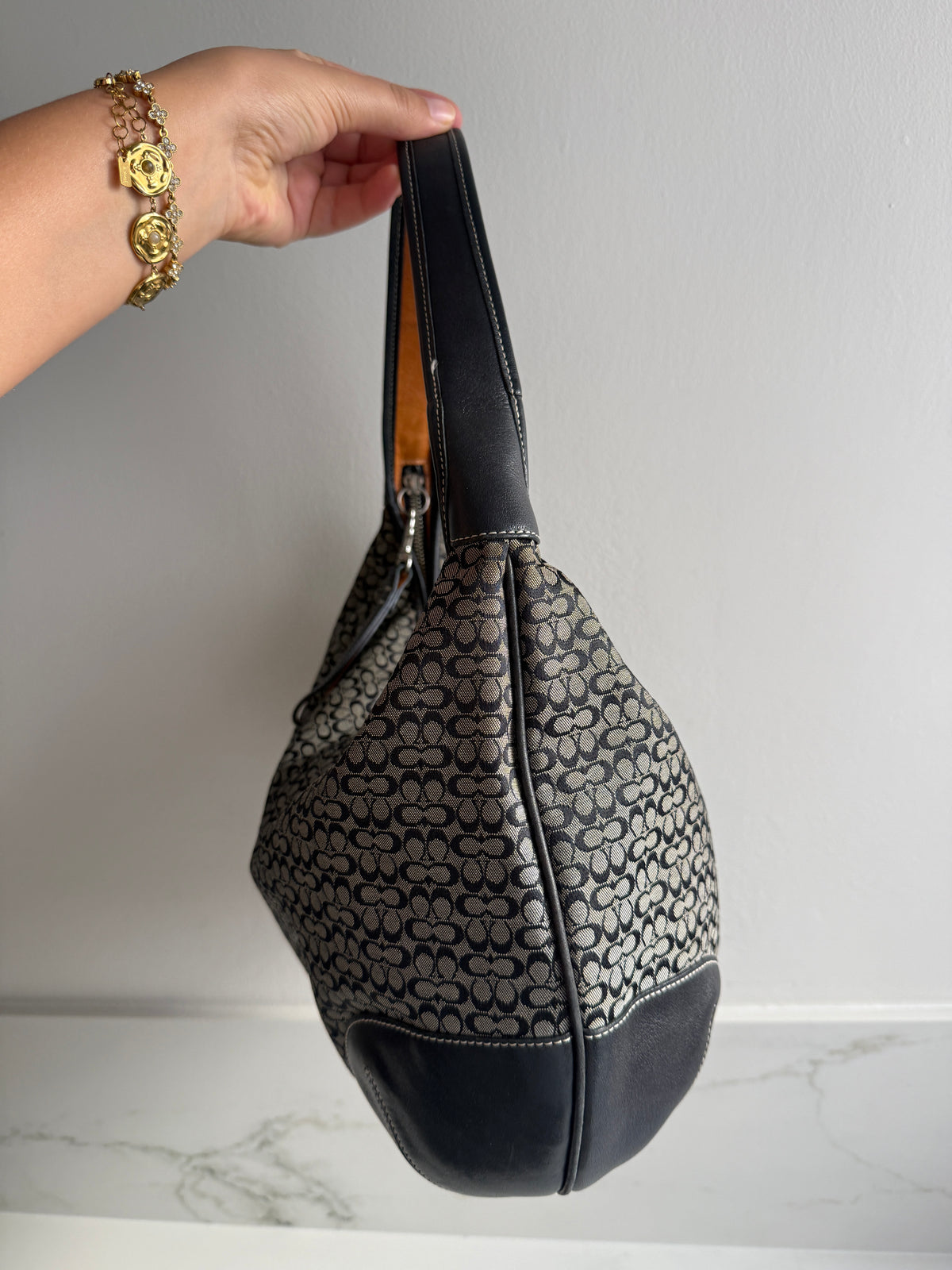 Coach Soho Black Signature Shoulder Bag, M-L
