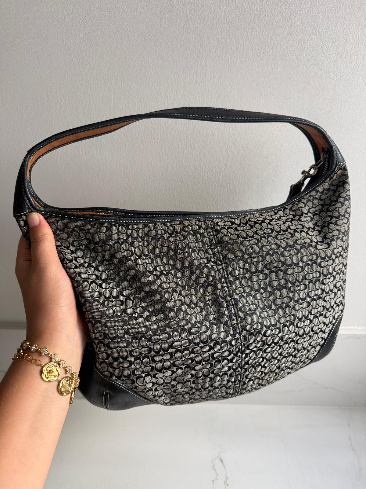 Coach Soho Black Signature Shoulder Bag, M-L