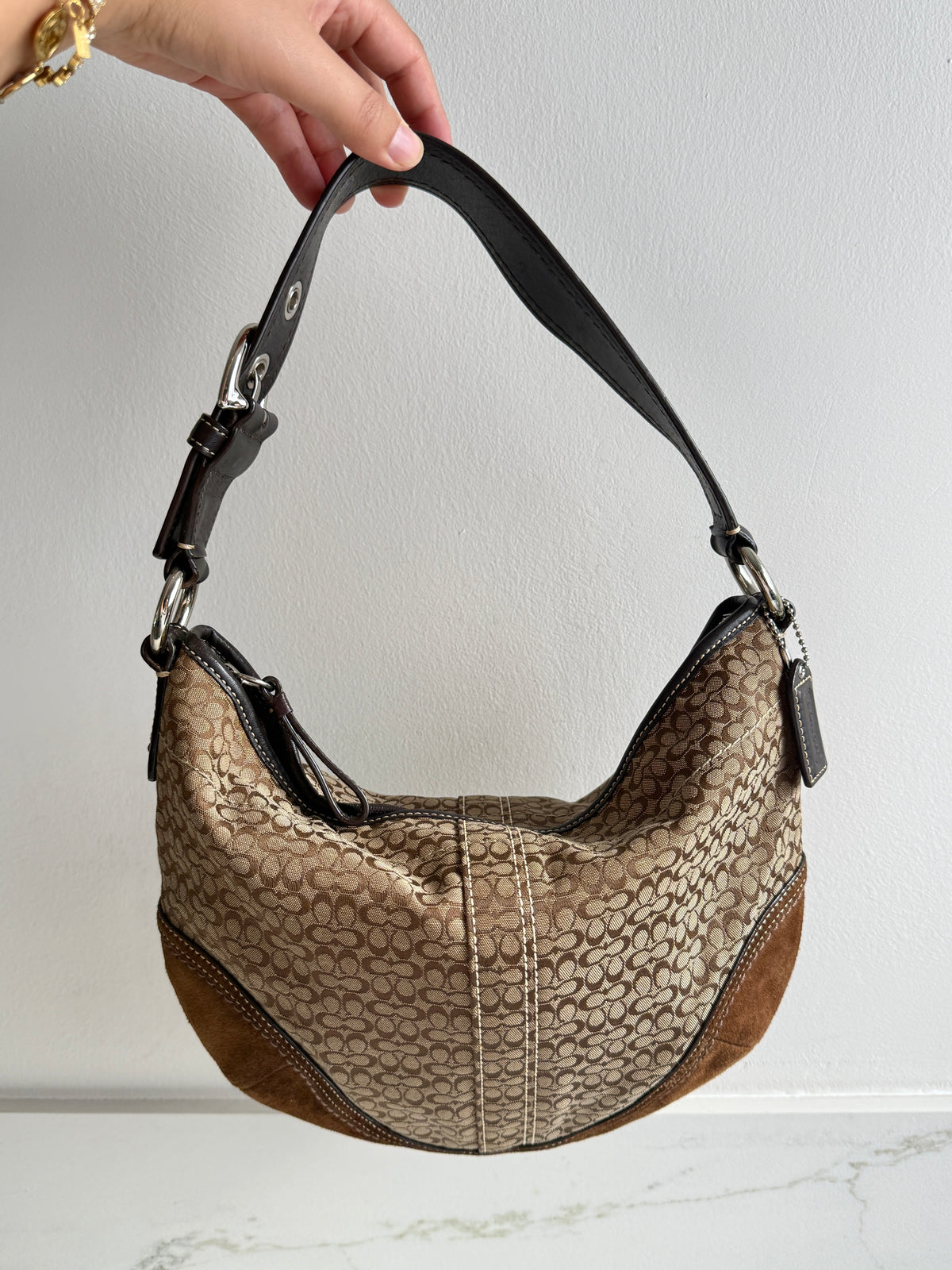 Super Rare Coach Soho Suede & Canvas Shoulder Bag, Medium