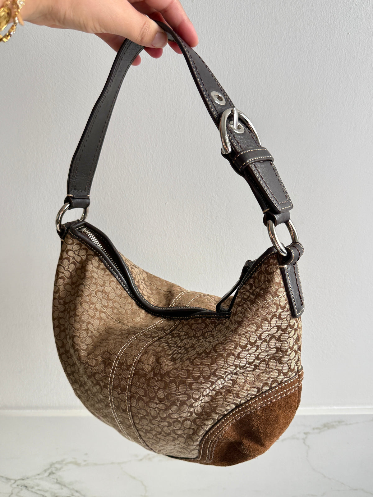 Super Rare Coach Soho Suede & Canvas Shoulder Bag, Medium