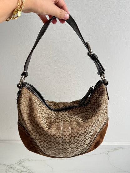 Super Rare Coach Soho Suede & Canvas Shoulder Bag, Medium
