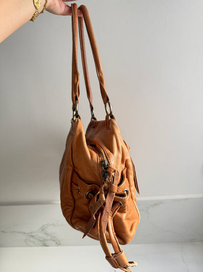 Russet Caramel Brown Leather Shoulder Bag